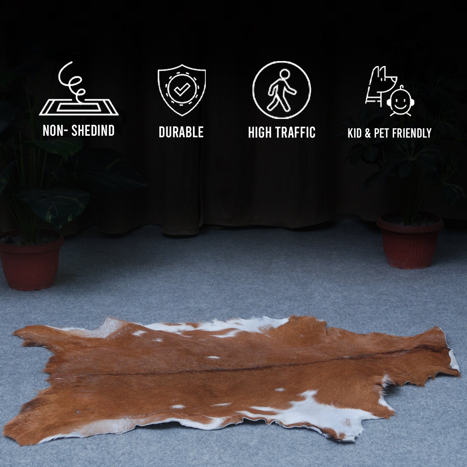 Premium Dark Brown Goat Hide Rug - Soft and Durable for Sophisticated Interiors