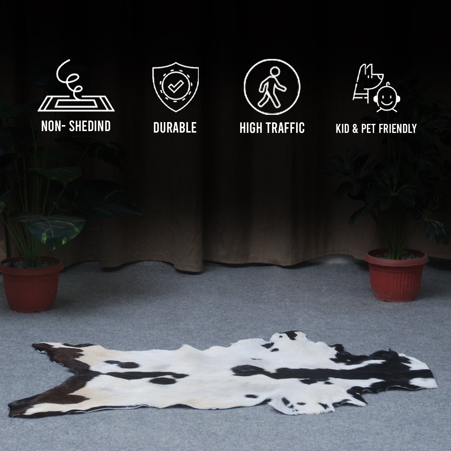 Decorative Black and White Goat Skin Rug - Genuine Leather for Sophisticated Spaces