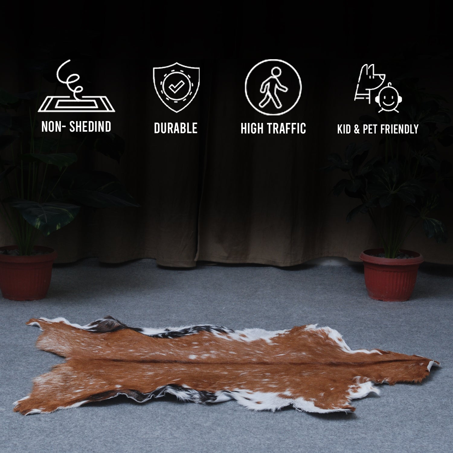 Goat Skin Rug: Tri-Color genuine Goat hide rug