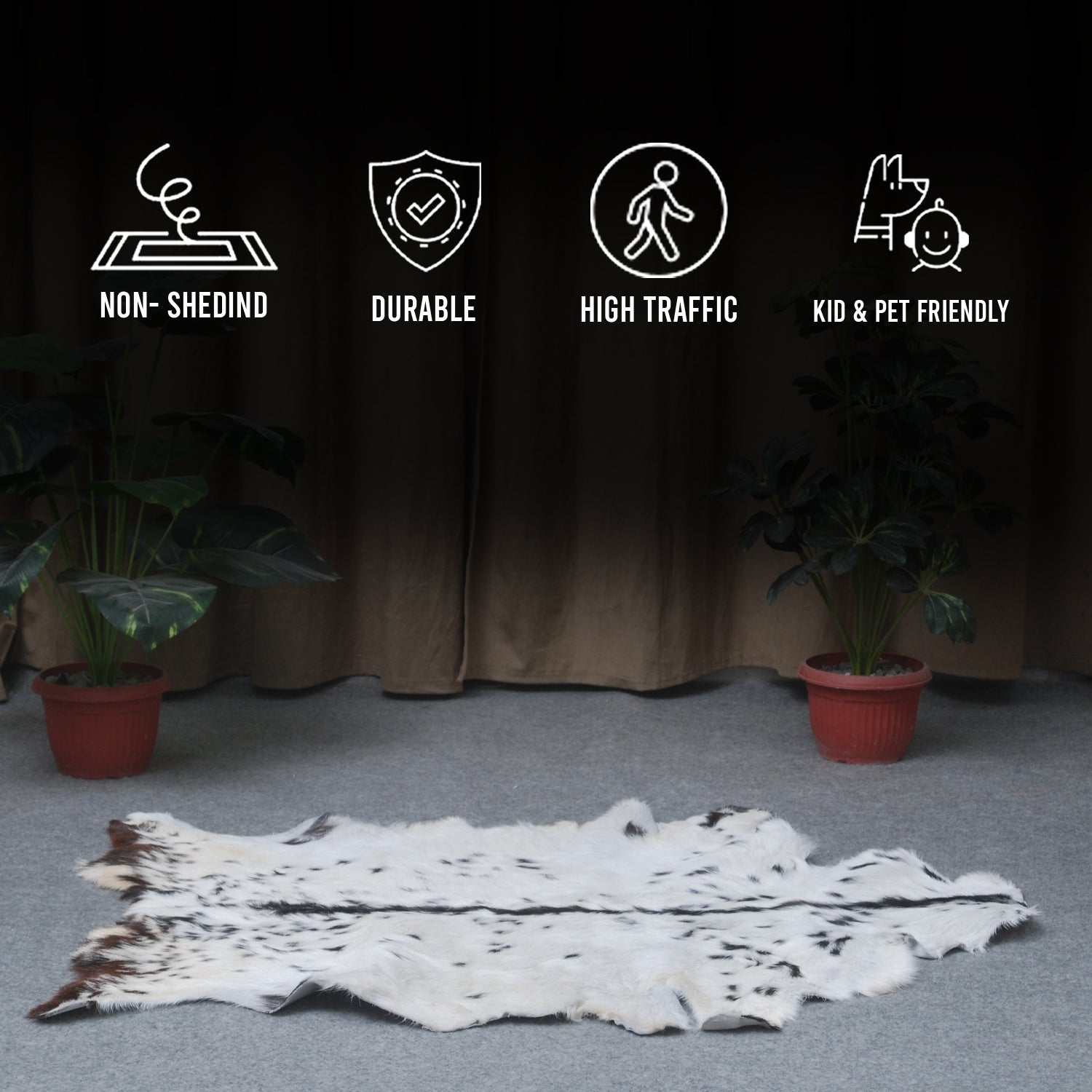 Goat Skin Rug, Black and white Handpicked for Quality, Unique Piece for Sale, Fast UK Delivery