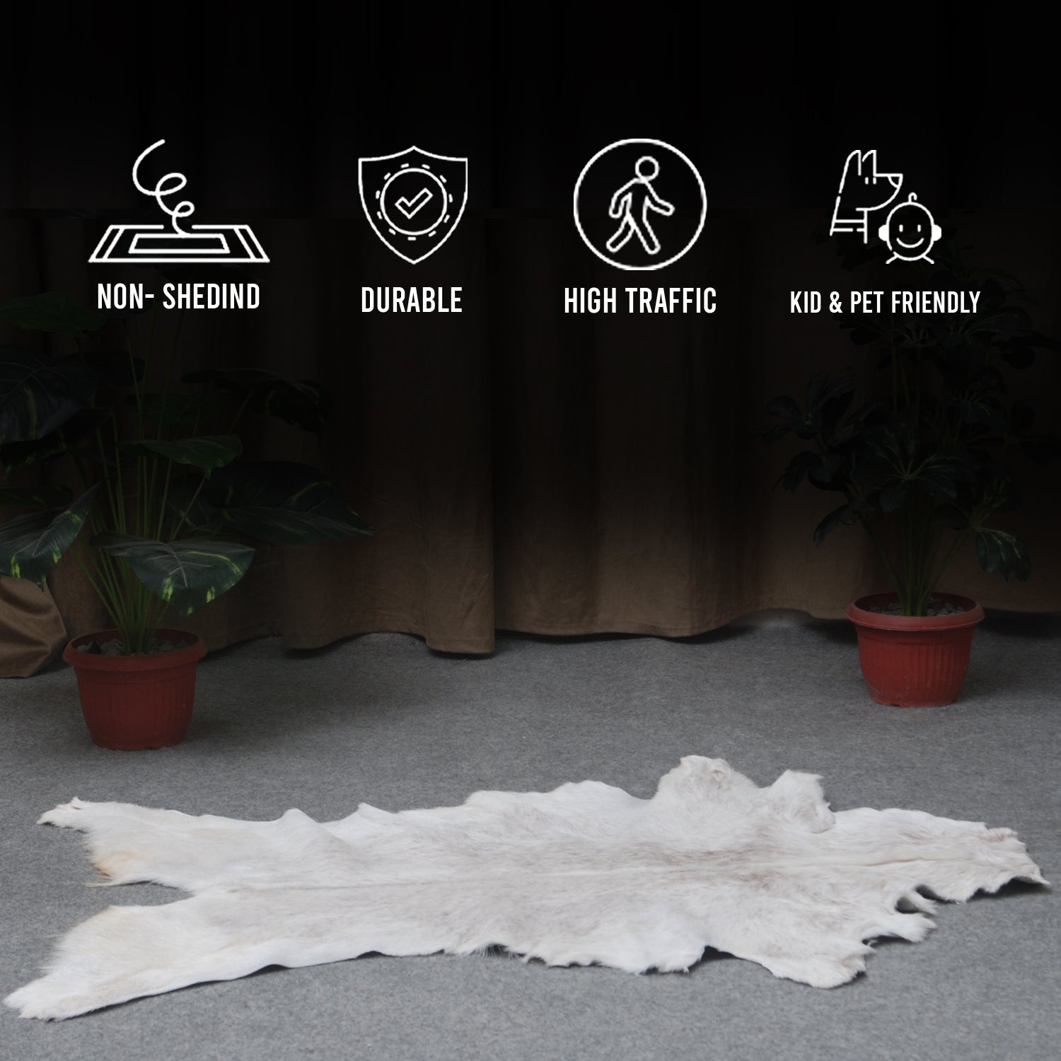 Luxurious Grey and White Natural Goat Skin Rug for Tranquil Wall Decor - Celestial Leather Limited