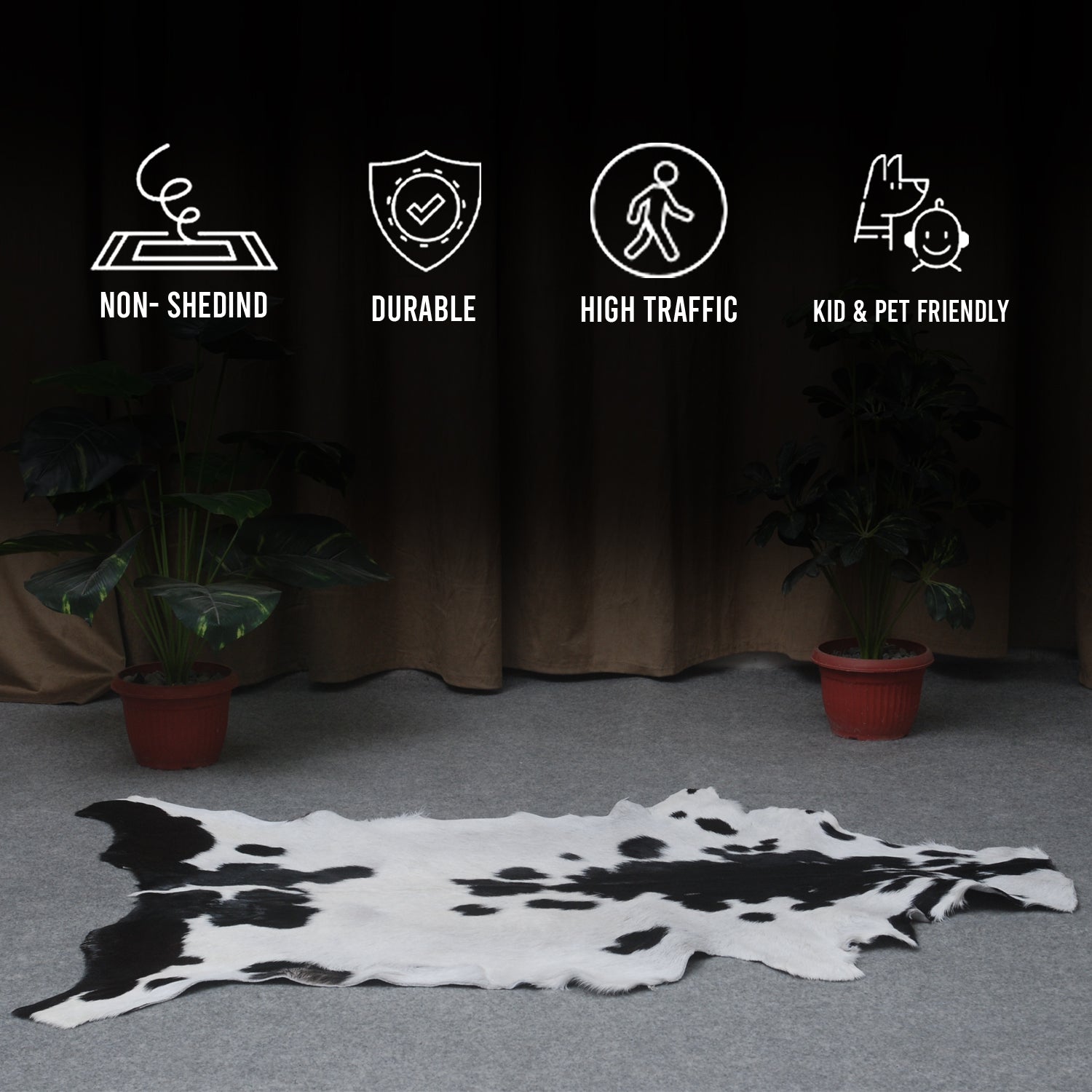 Stylish Black and White Goat Hide Rug - Unique Natural Pattern for Modern Homes