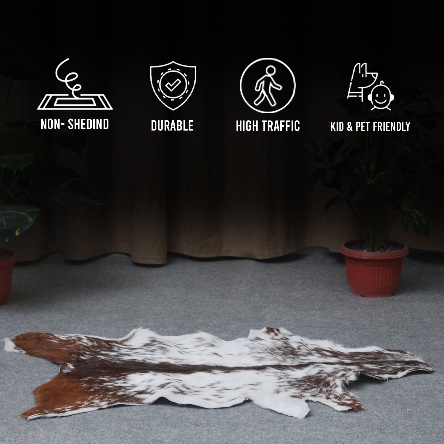 Handcrafted Tri-Color Goat Skin Rug - Soft and Durable for Elegant Interiors