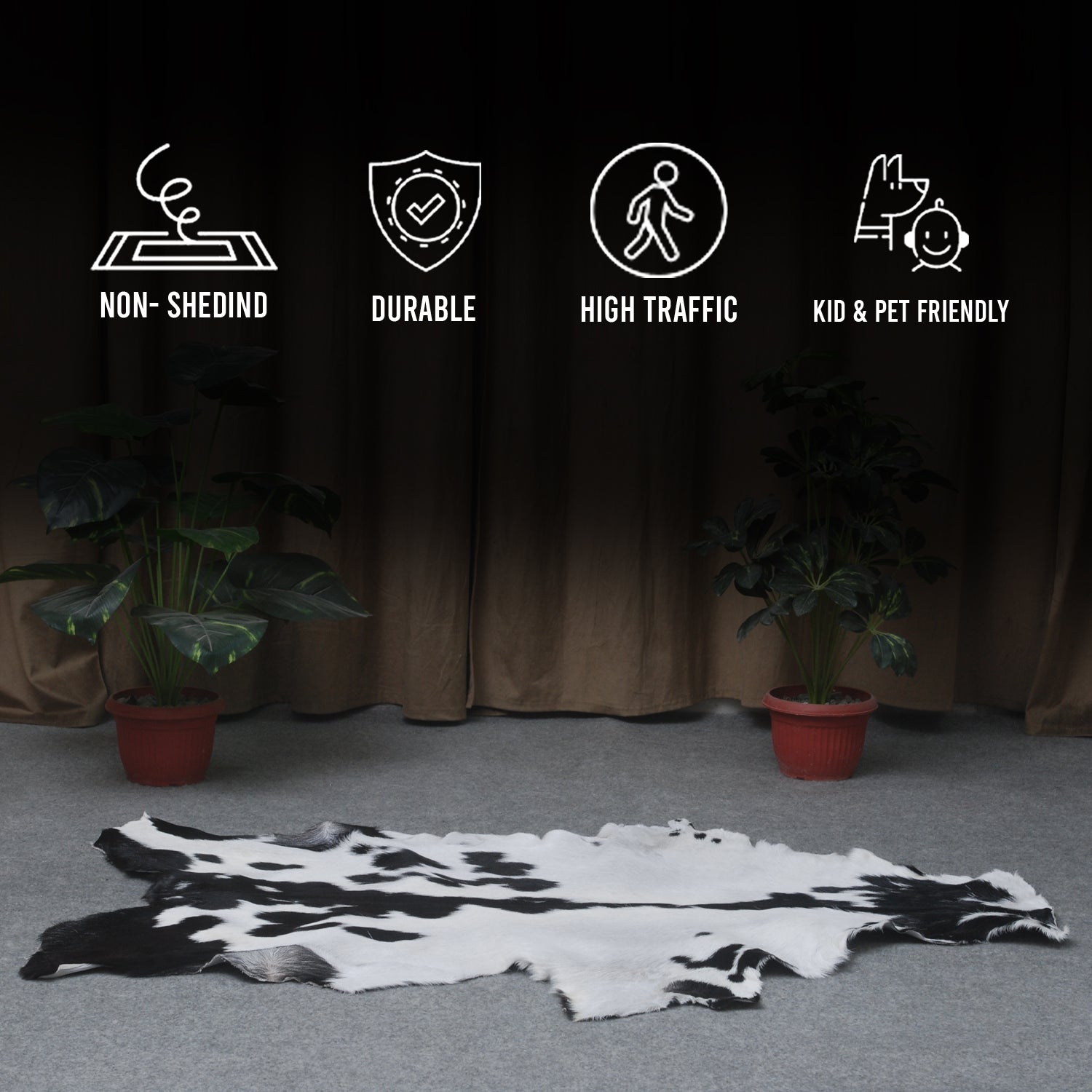 Handcrafted Black and White Goat Skin Rug - Soft and Durable Hair-On Leather