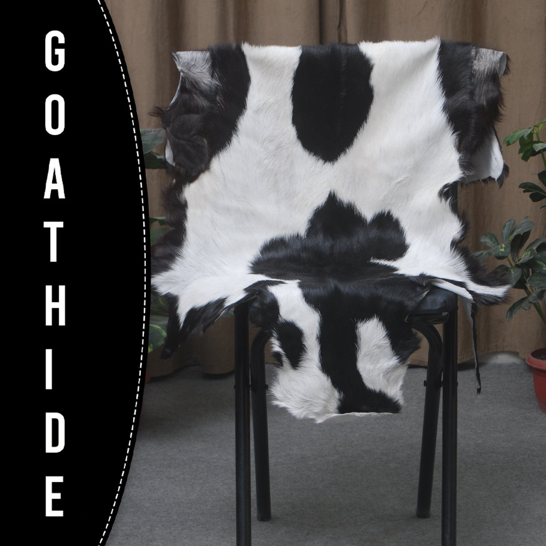 Genuine Goat Skin Rug - Black and White Pattern for Rustic Home Style