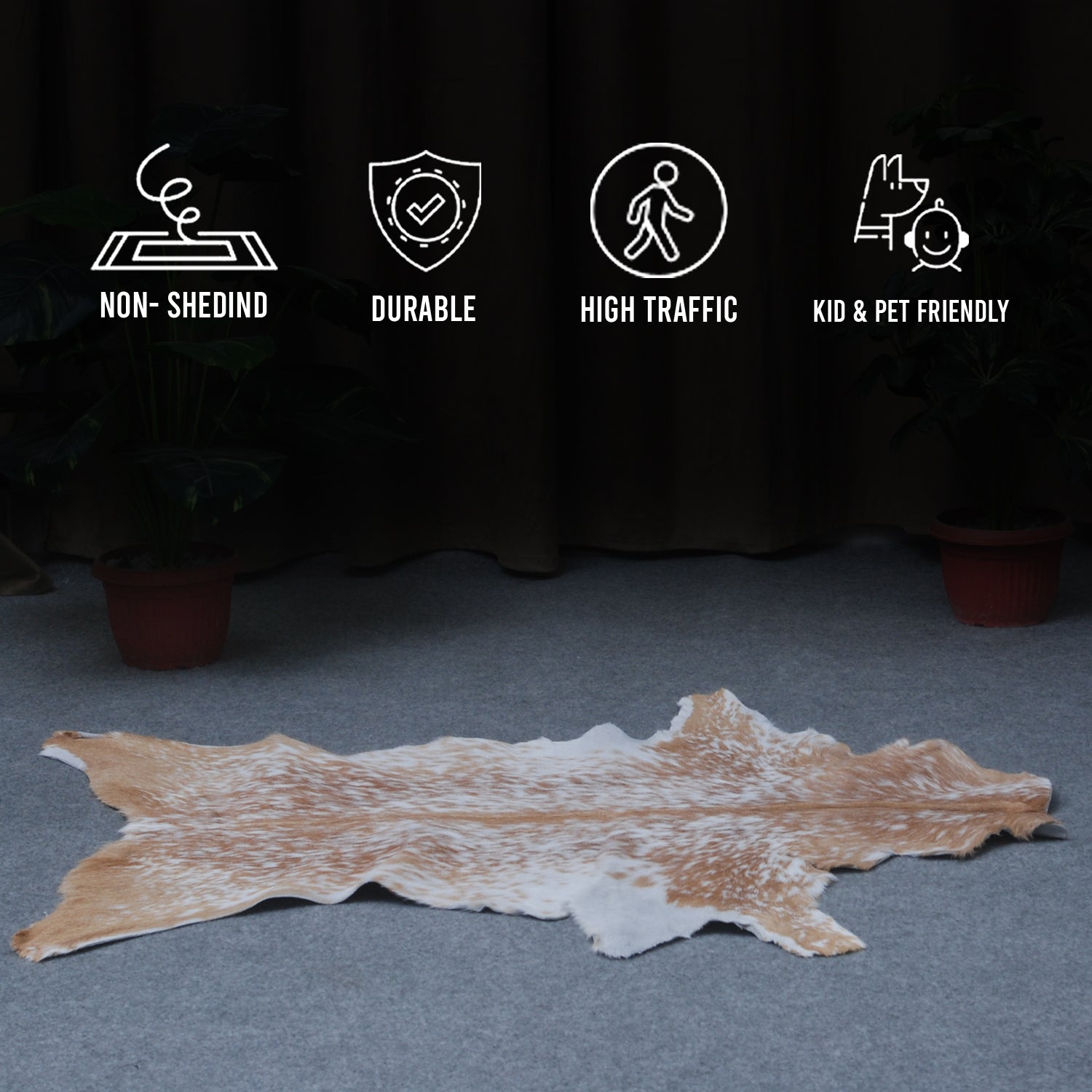 Rustic Brown and White Goat Skin Rug - Unique Pattern for Modern and Classic Décor