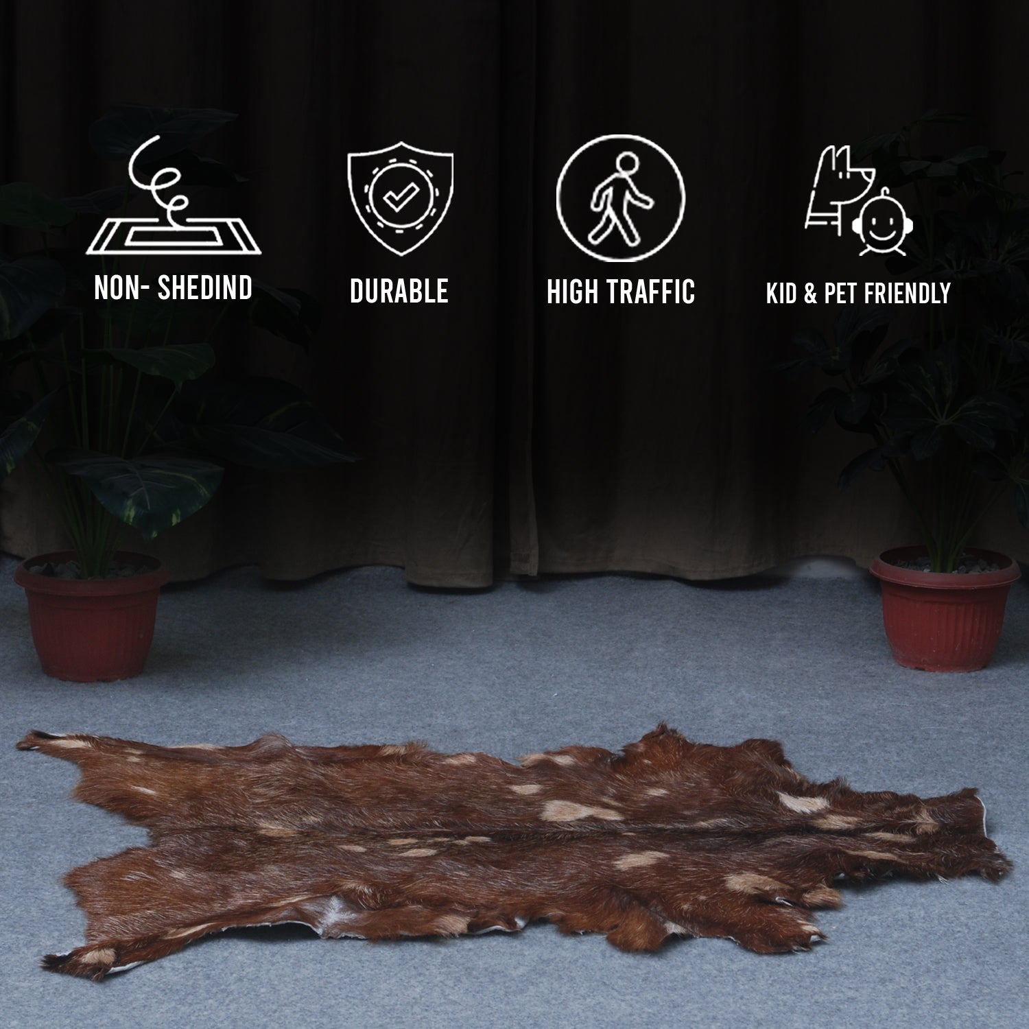 Natural Tri-Color Goat Hide Rug - Luxurious Accent for Rustic and Modern Spaces