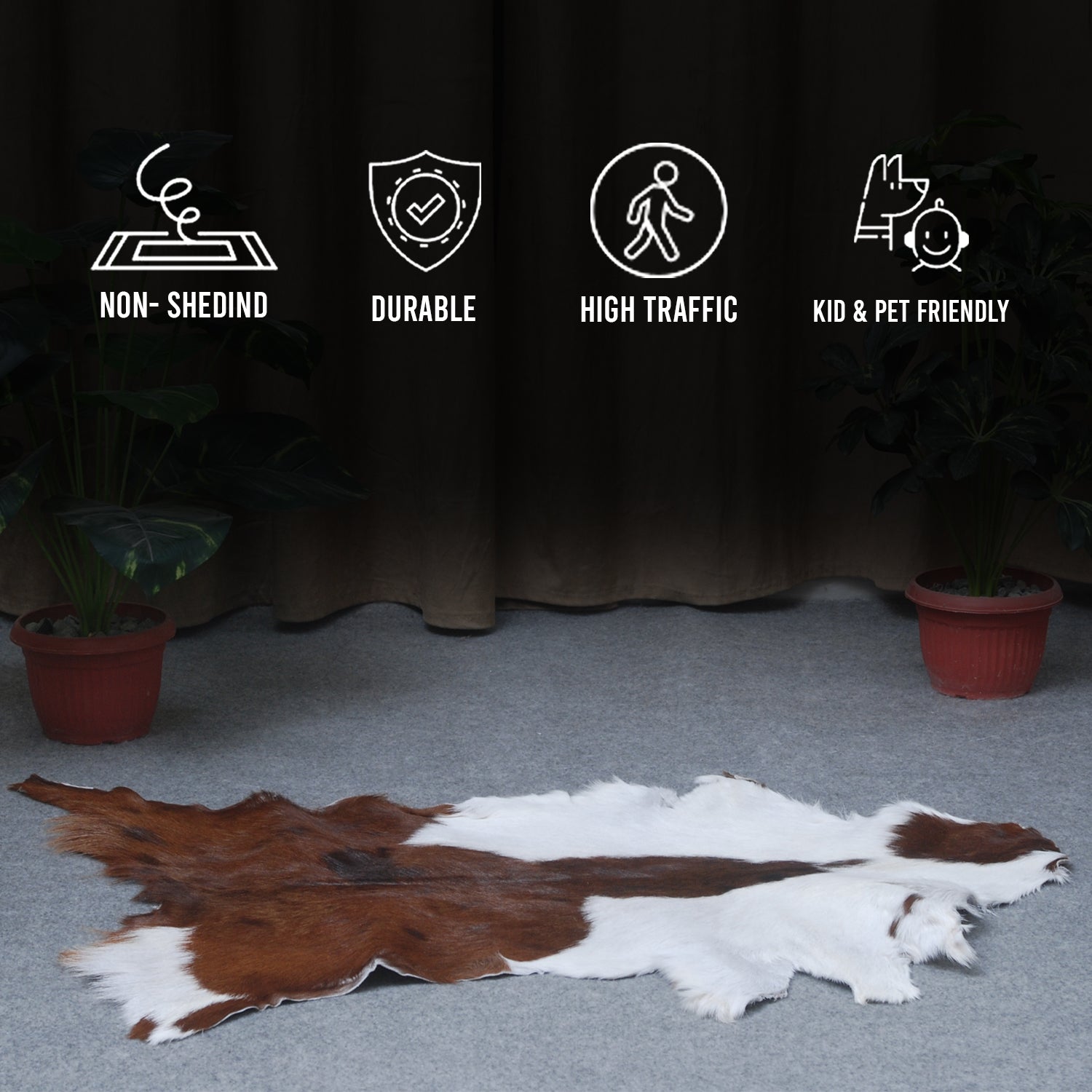 Natural Hair-On Dark Brown Goat Skin Rug - Elegant and Durable for Any Room