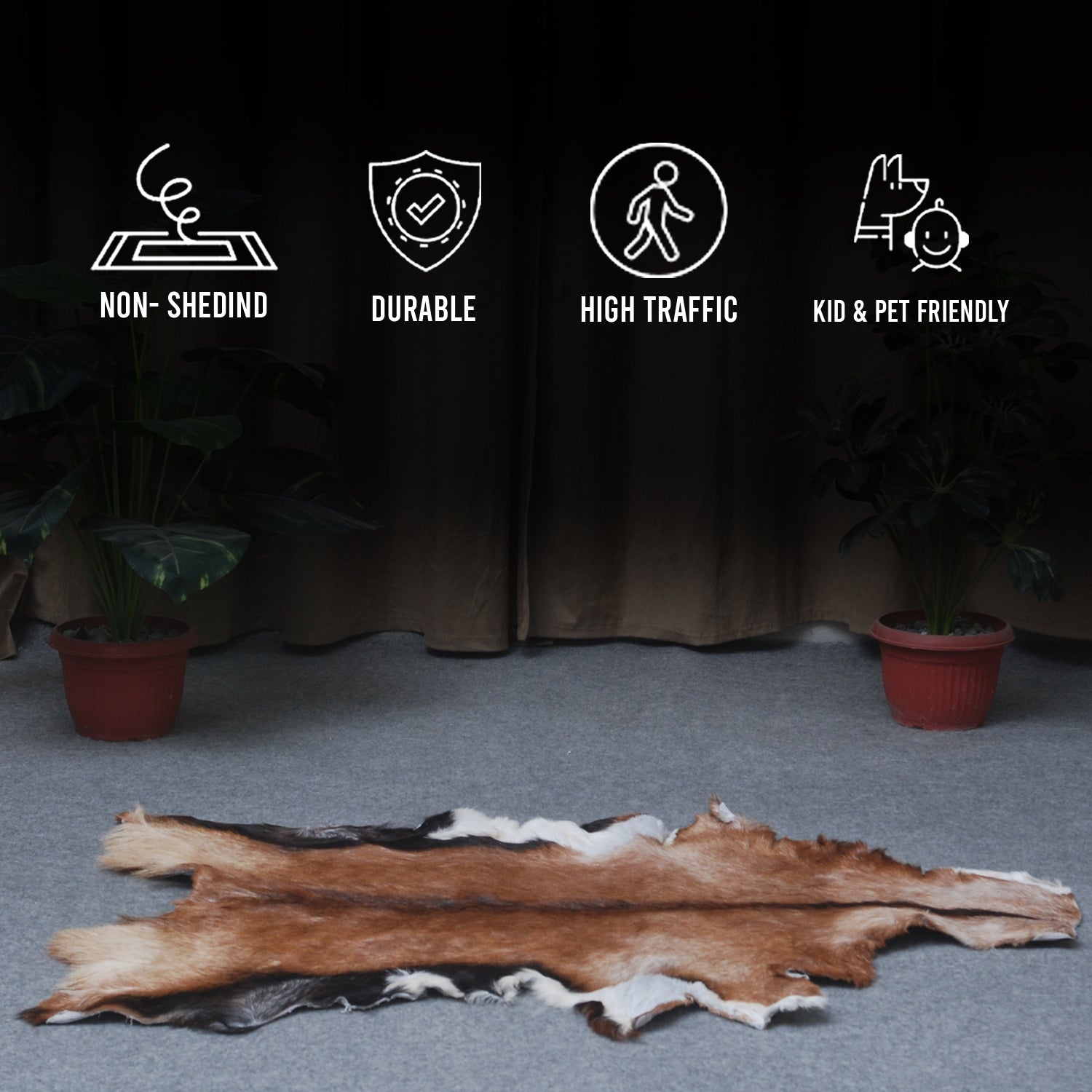 Goat Skin Rug: Tri-Color genuine Goat hide rug