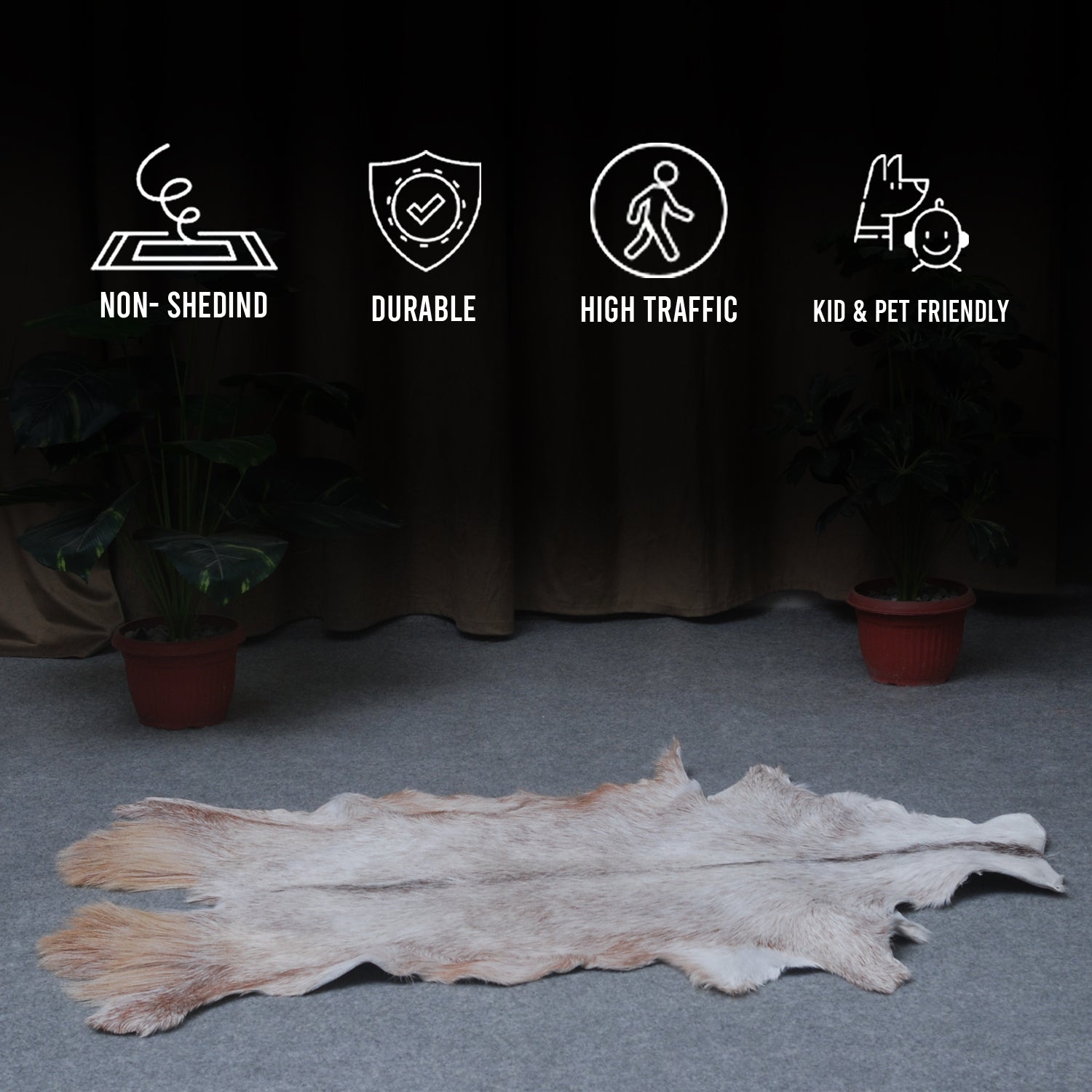 Luxurious Brown and White Goat Hide Rug - Natural Hair-On Leather for Home Styling