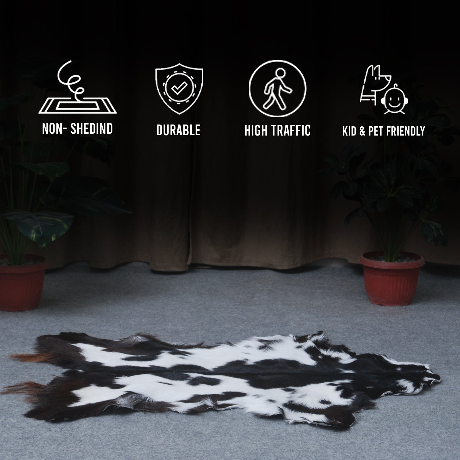 Elegant Black and White Goat Hide Rug - Perfect Accent for Any Room