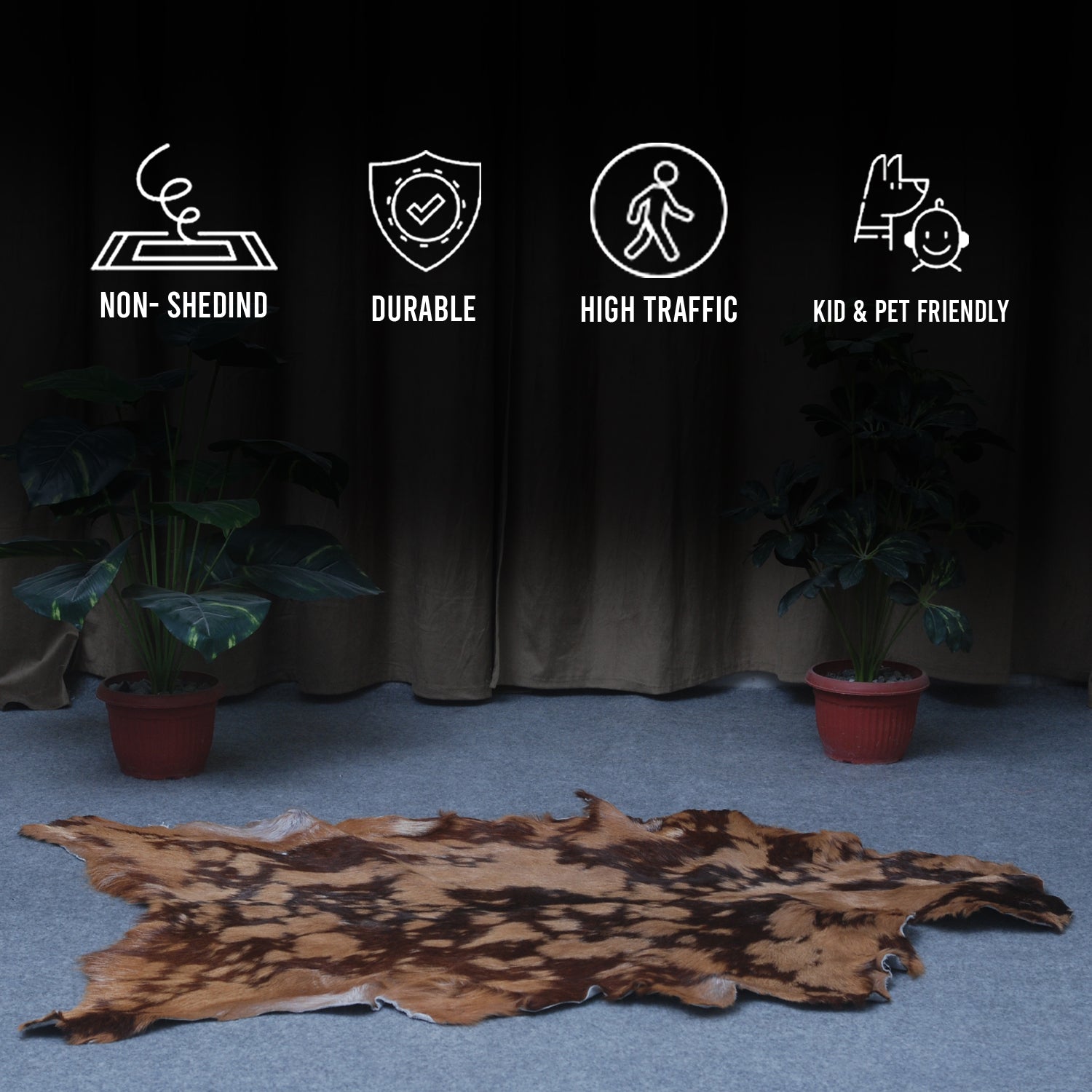 Luxurious Brown & Black Genuine Goat Skin Rug for Home Décor