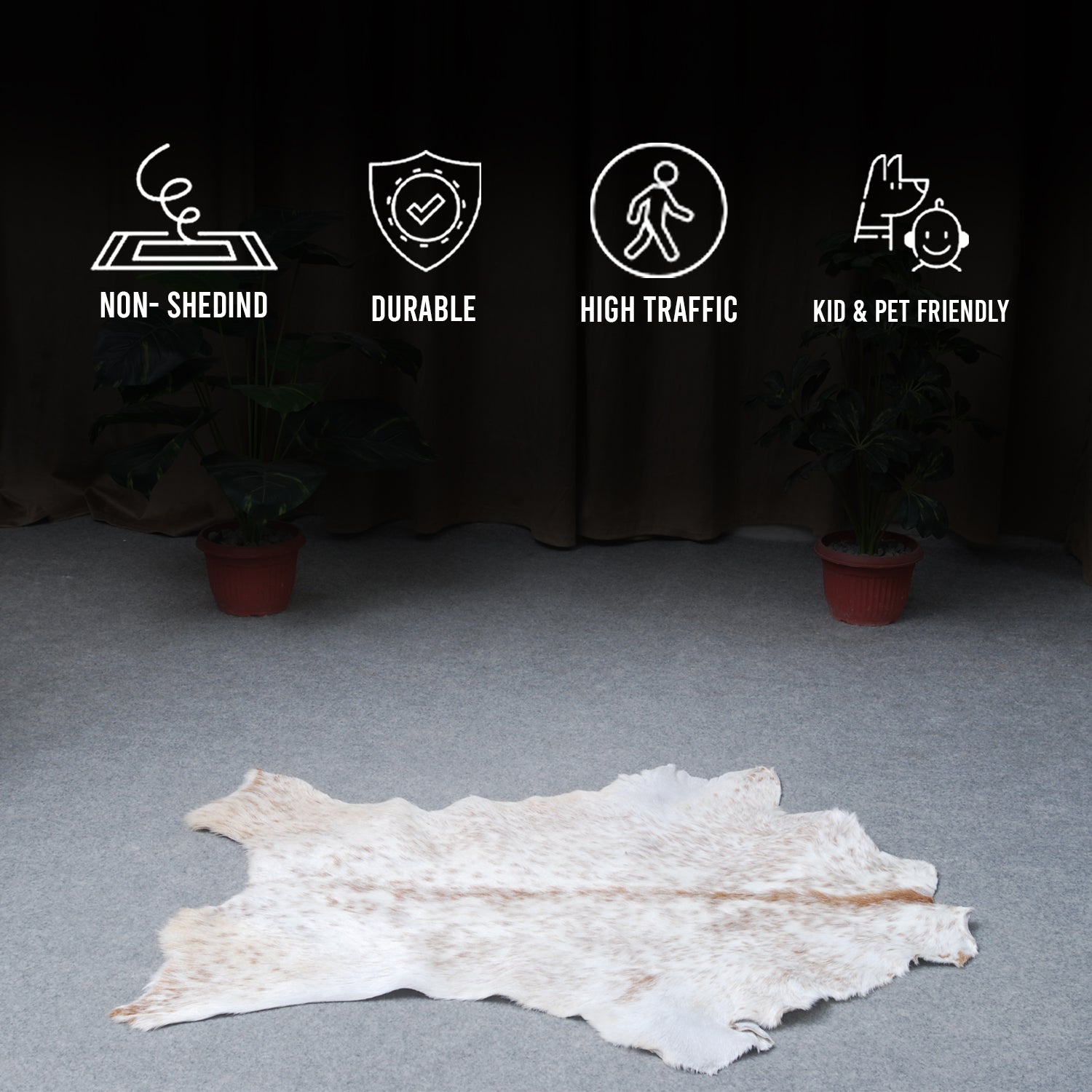 Rustic Brown and White Goat Skin Rug - Unique Pattern for Modern and Classic Décor