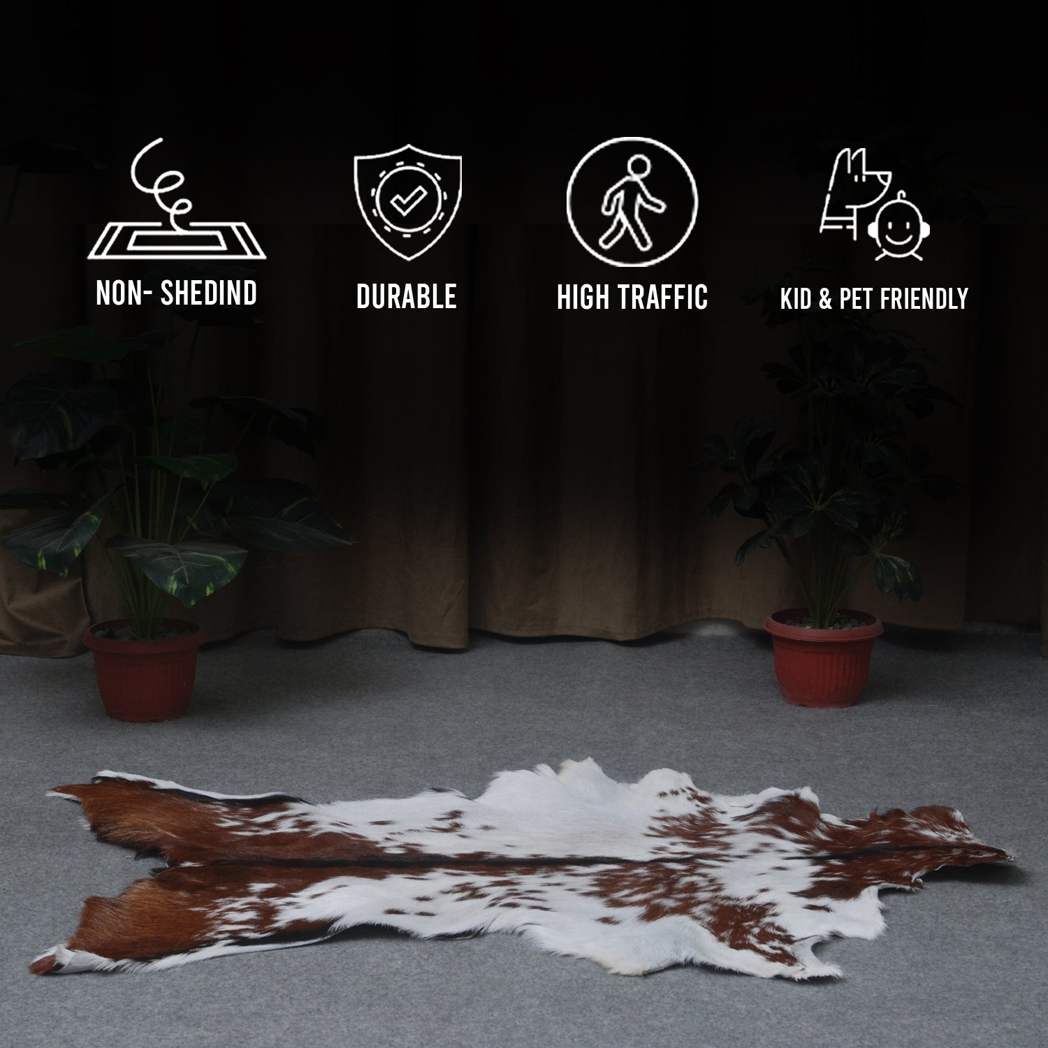 Dark Brown Rug - Soft, Durable, and Eco-Friendly - Handmade Pure Goat Skin Floor Rug - Non-Slip Suede Back