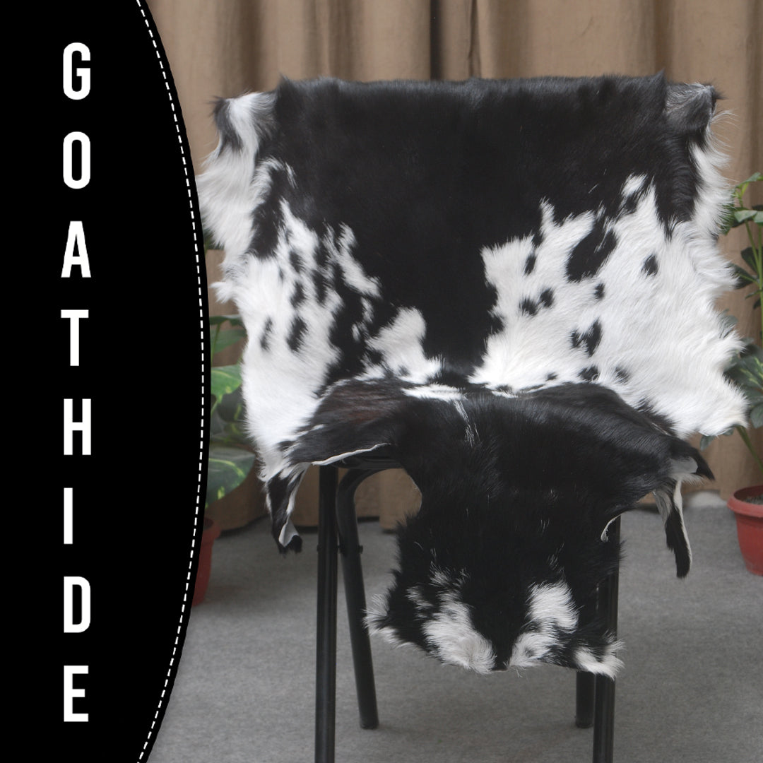 Genuine Goat Skin Rug - Black and White Pattern for Rustic Home Style