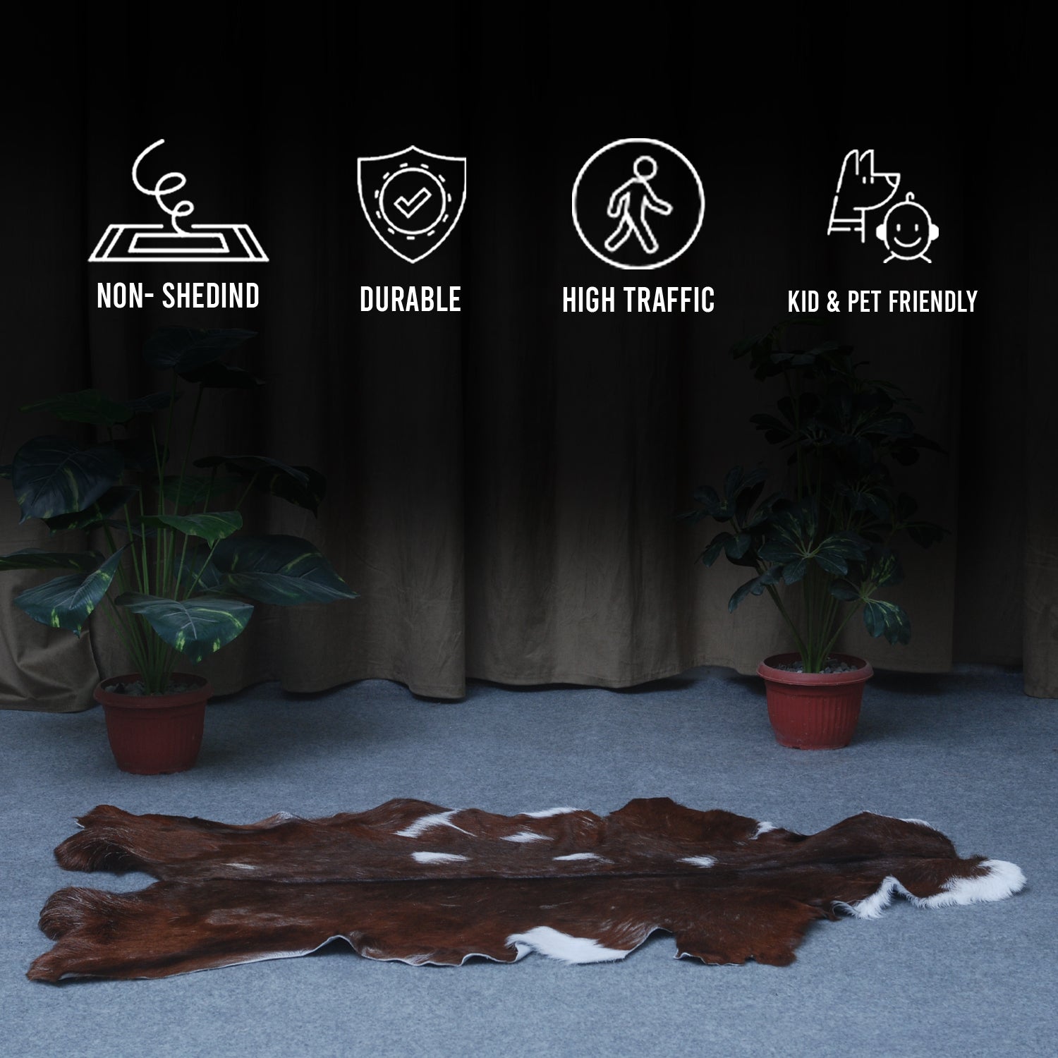 Rustic Dark Brown Goat Hide Rug - Genuine Leather for Timeless Home Styling