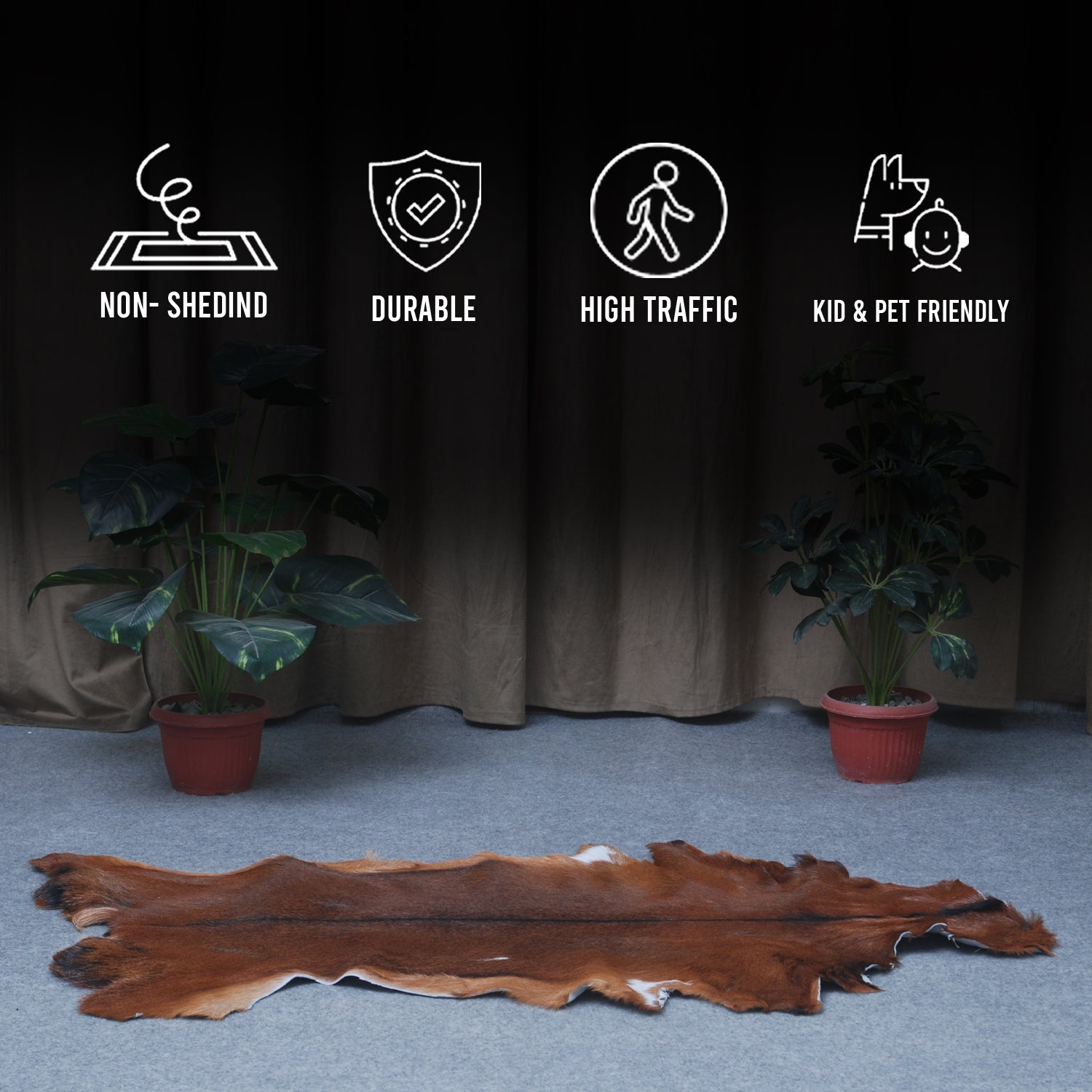 Dark Brown Rug - Soft, Durable, and Eco-Friendly - Handmade Pure Goat Skin Floor Rug - Non-Slip Suede Back