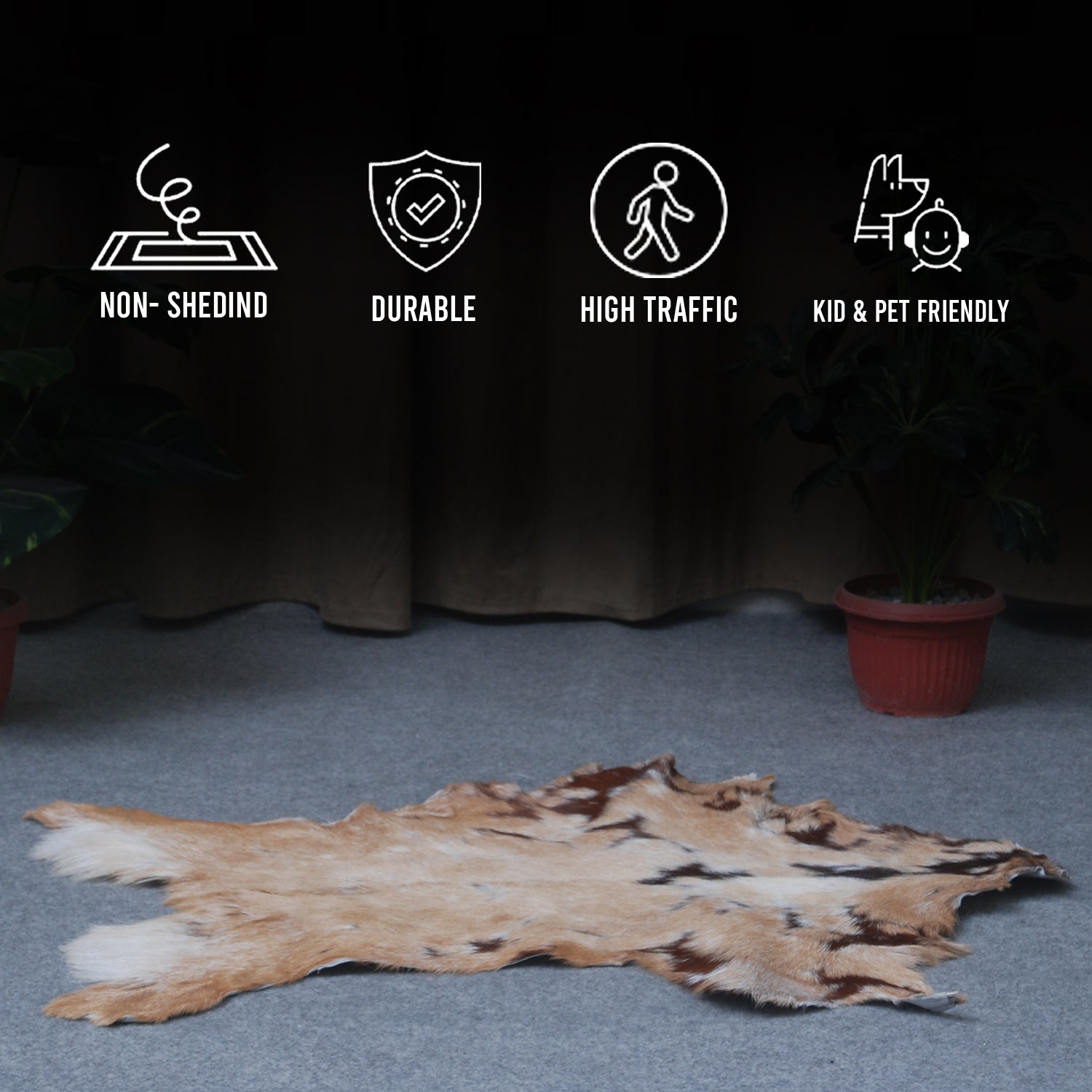 Goat Skin Rug: Tri-Color genuine Goat hide rug