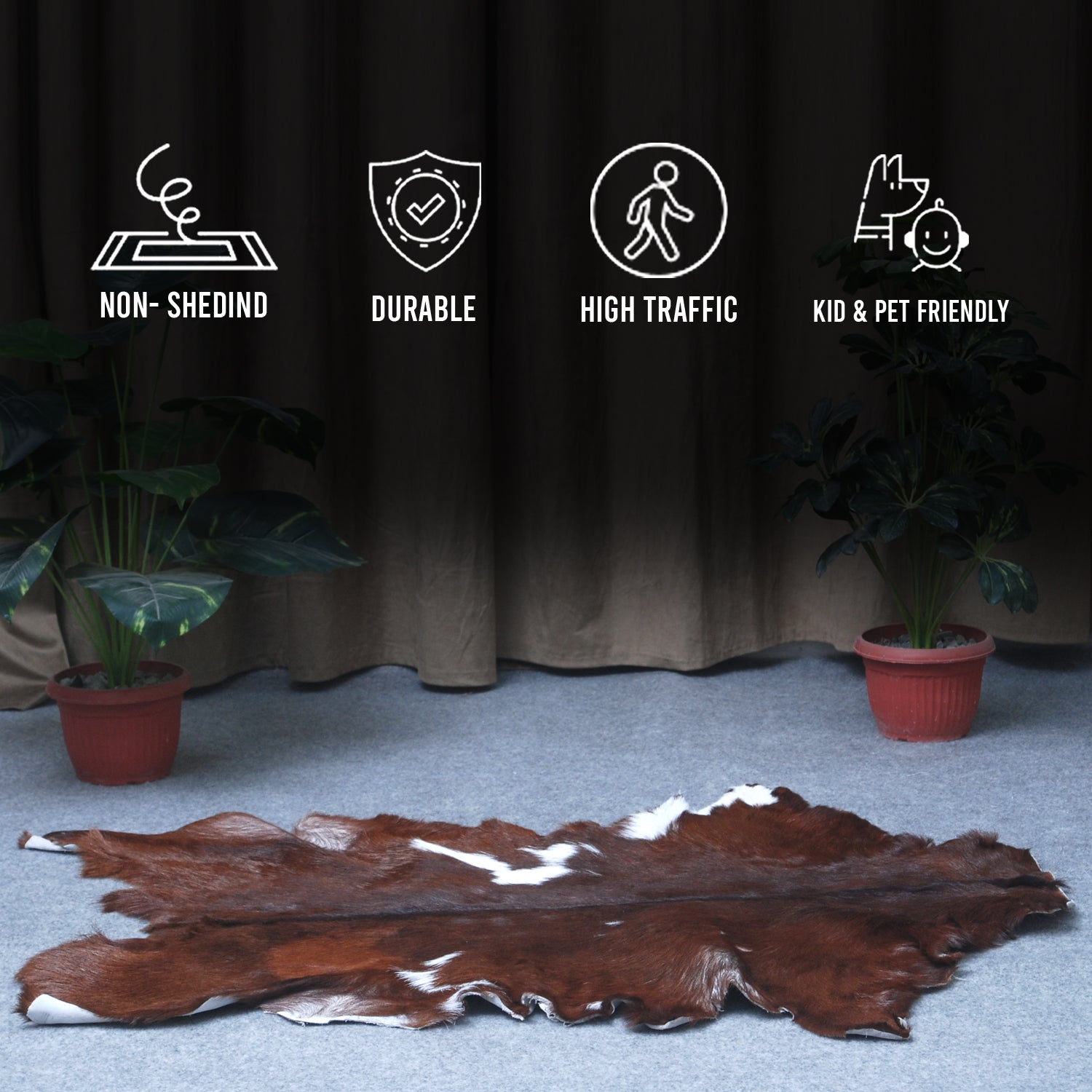 Handcrafted Dark Brown Goat Skin Rug - Genuine Leather for Luxurious Décor