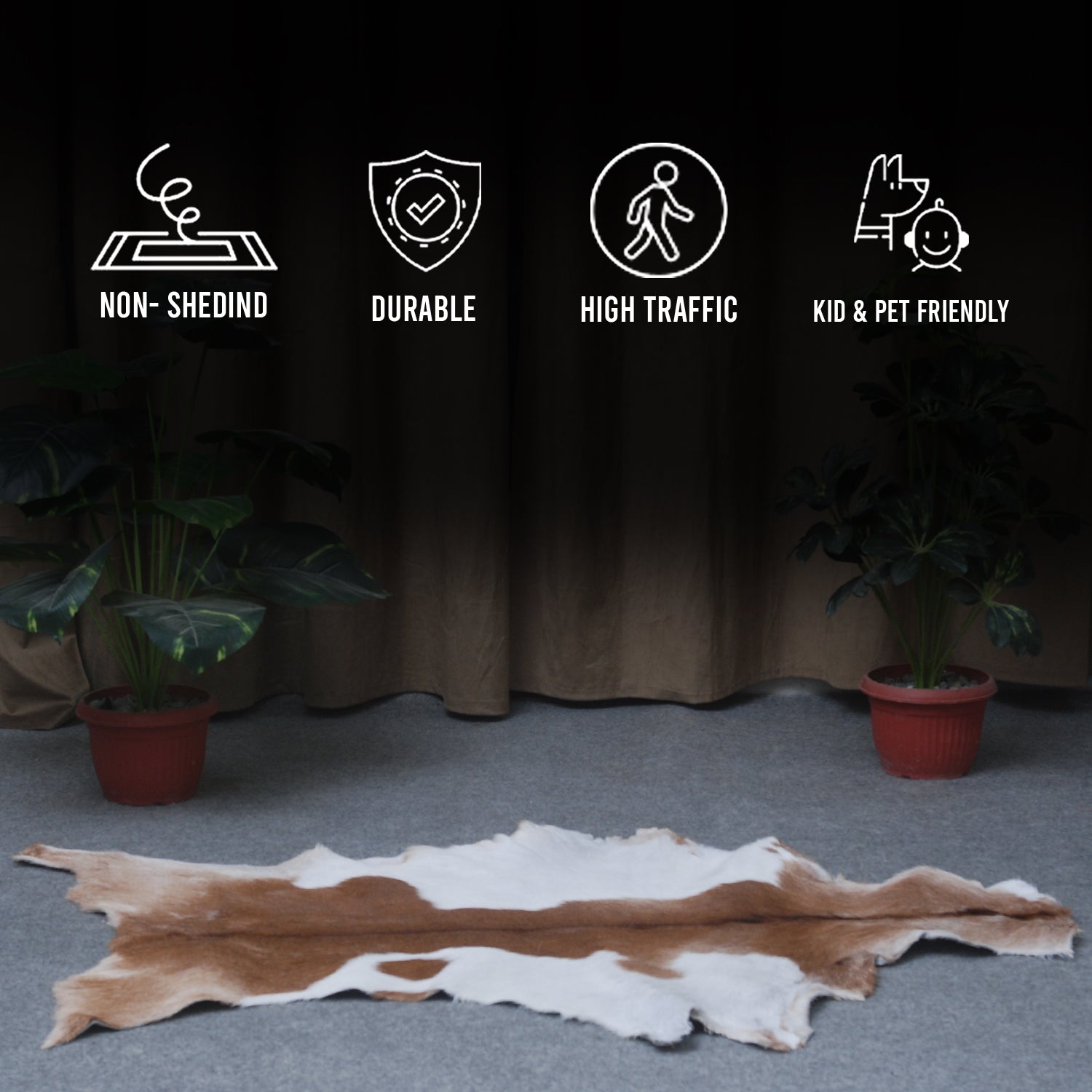 Elegant Dark Brown Goat Skin Rug - Natural Hair-On Accent for Floors or Walls