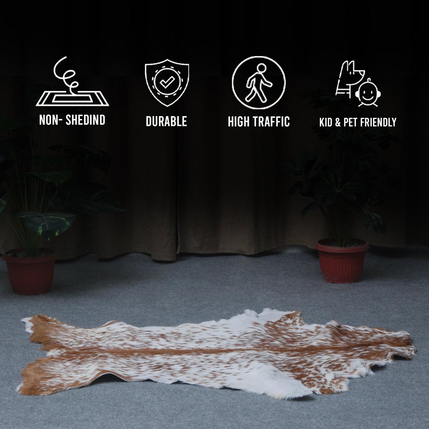 Luxurious Brown and White Goat Hide Rug - Natural Hair-On Leather for Home Styling