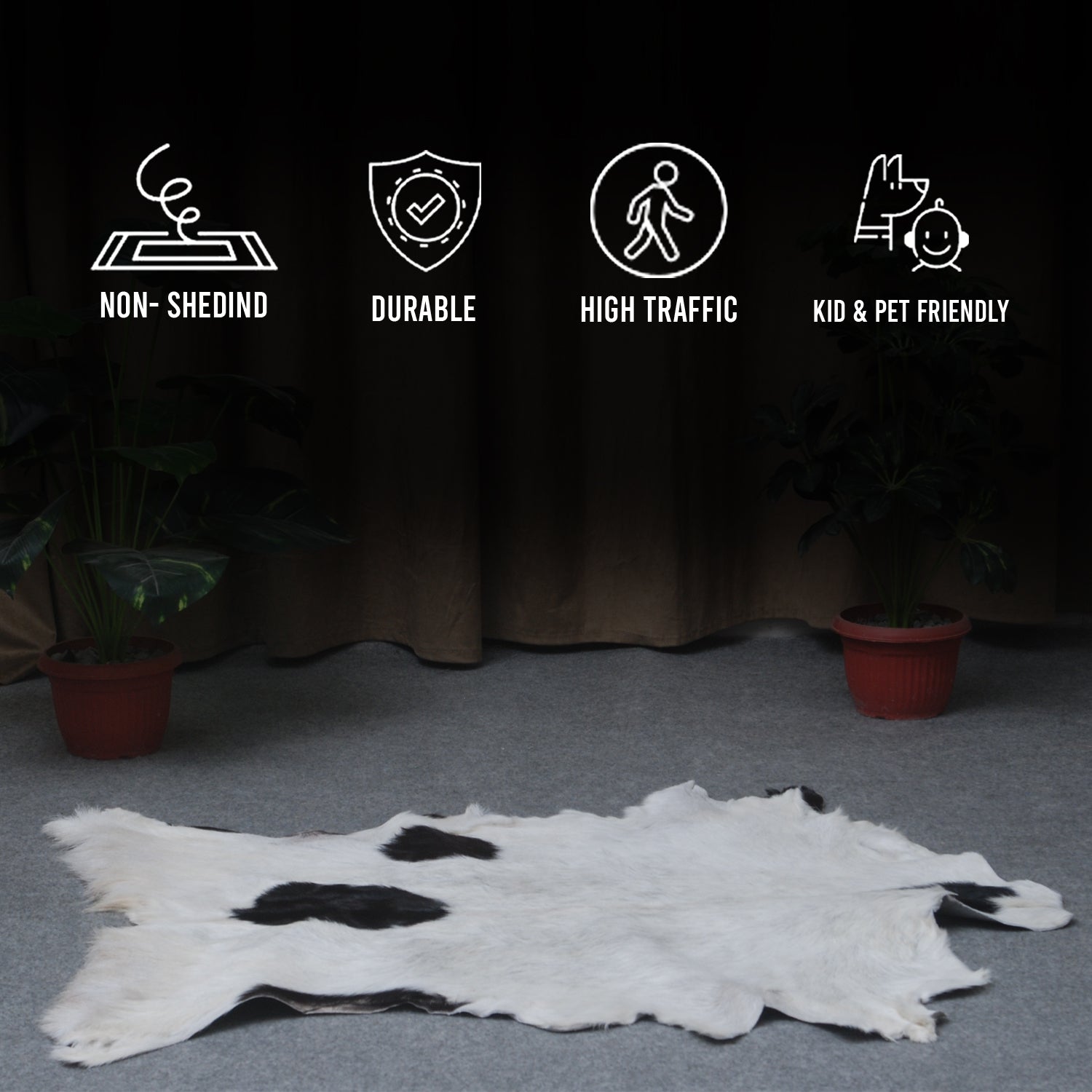 Luxurious Black and White Goat Skin Rug - Natural Hair-On Leather for Home Styling