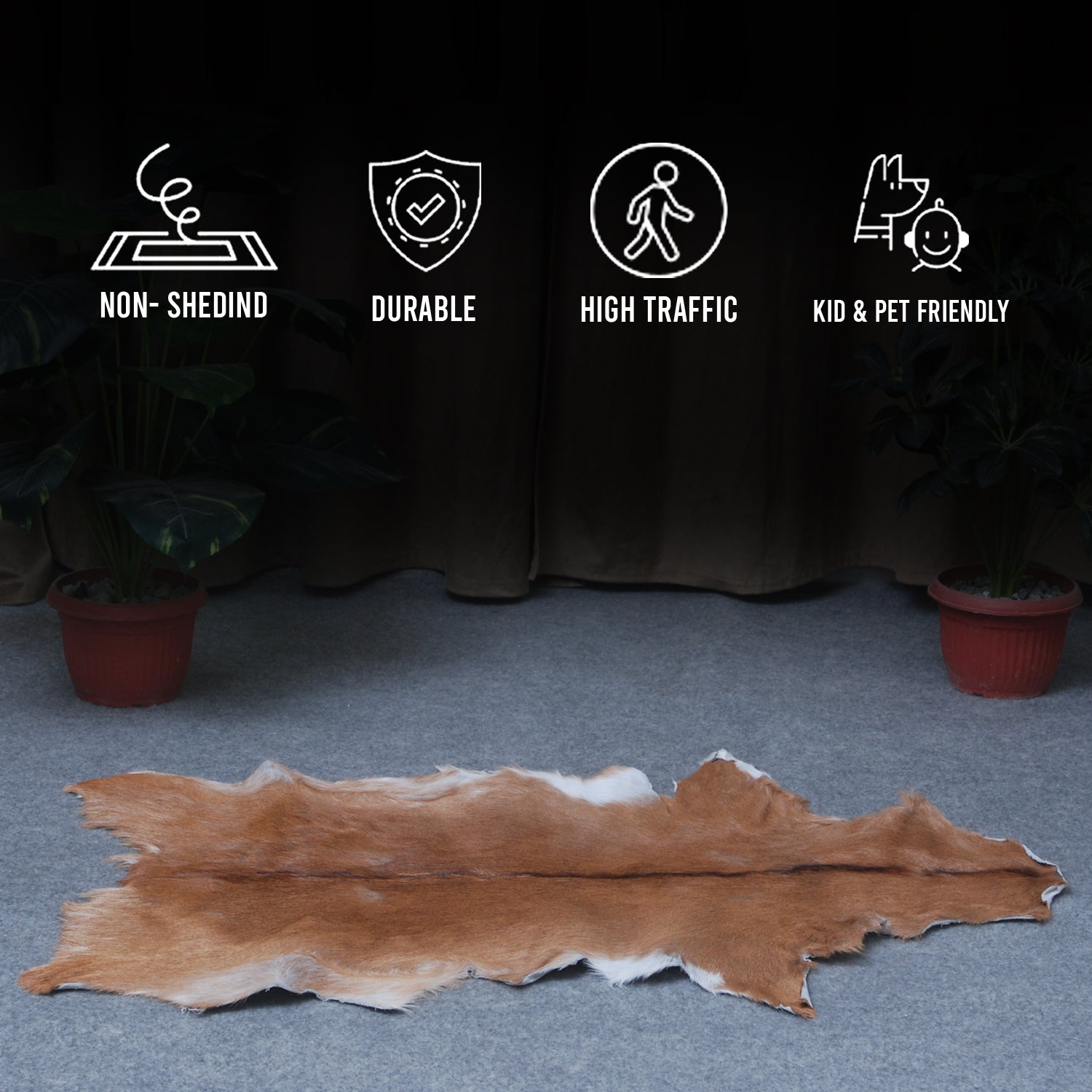 Luxury Brown & White Goat Hide Rug | Premium Hair-On Skin | Handpicked - Handcrafted | Non-Slip Suede Back | Sustainable - Eco-Friendly