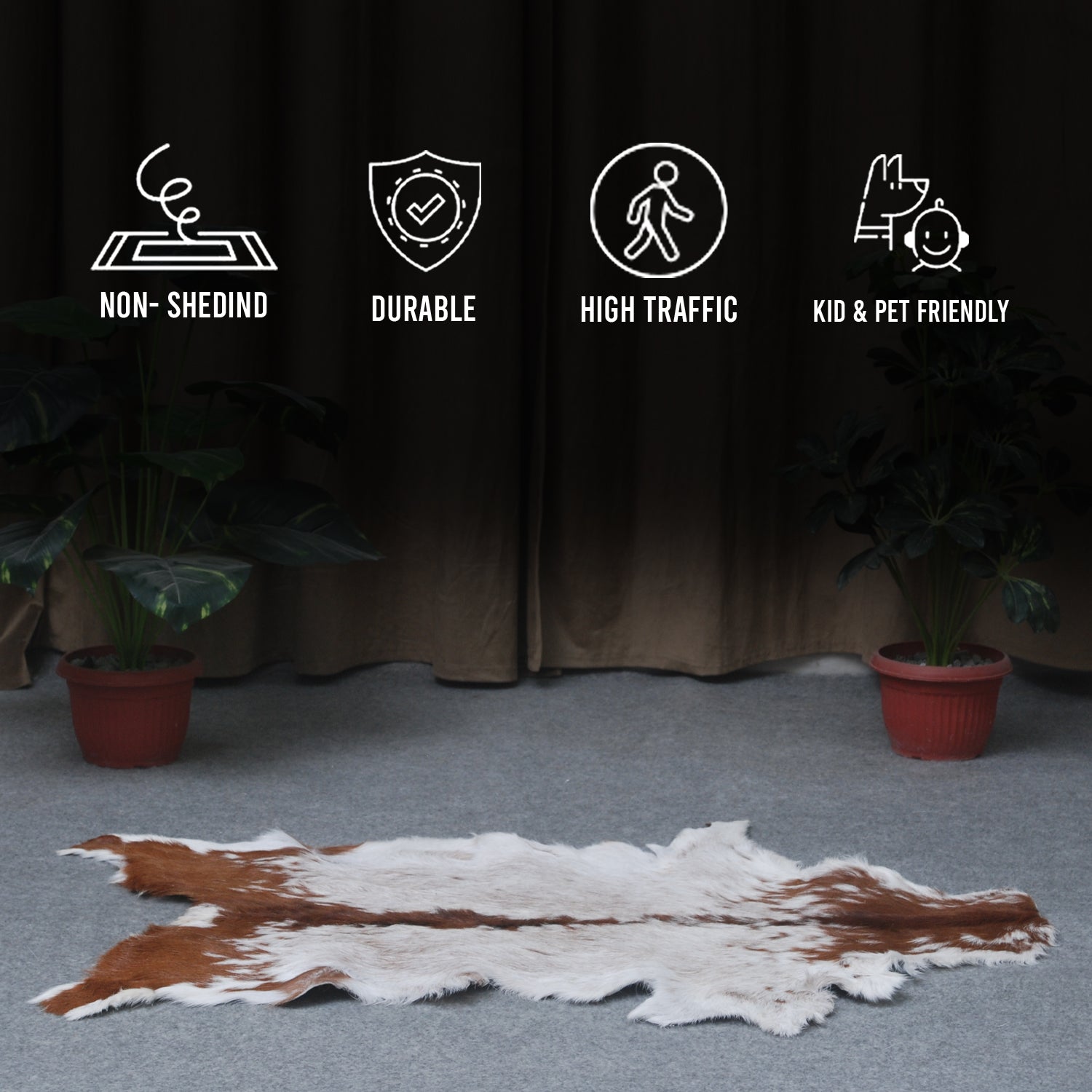 Dark Brown Rug - Soft, Durable, and Eco-Friendly - Handmade Pure Goat Skin Floor Rug - Non-Slip Suede Back