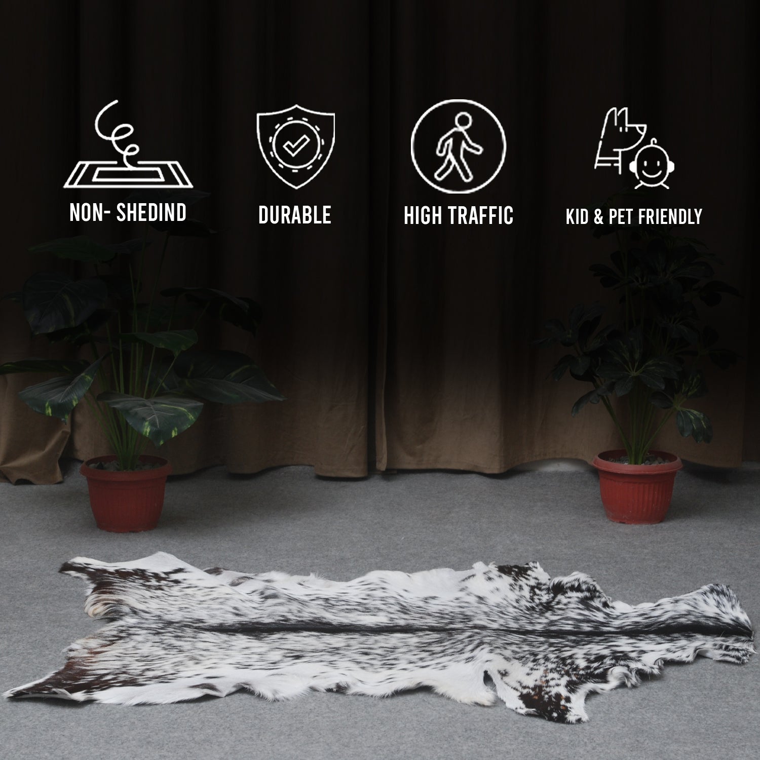 Genuine Goat Skin Rug - Black and White Pattern for Rustic Home Style