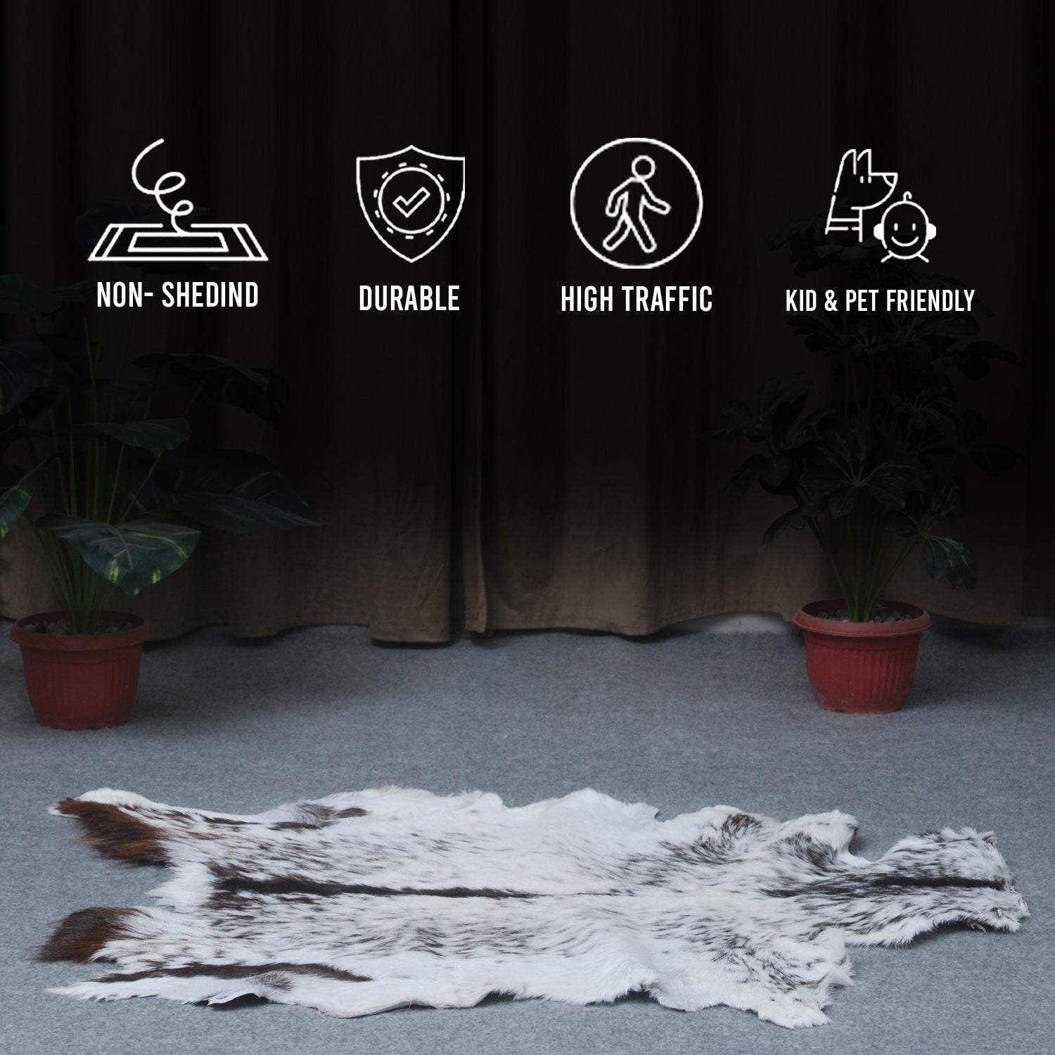 Goat Skin Rug, Black and white Handpicked for Quality, Unique Piece for Sale, Fast UK Delivery