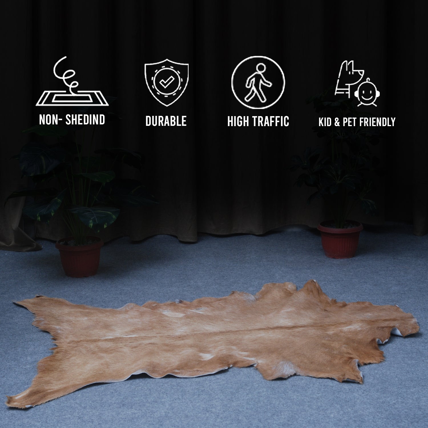 Luxurious Brown and White Goat Hide Rug - Natural Hair-On Leather for Home Styling