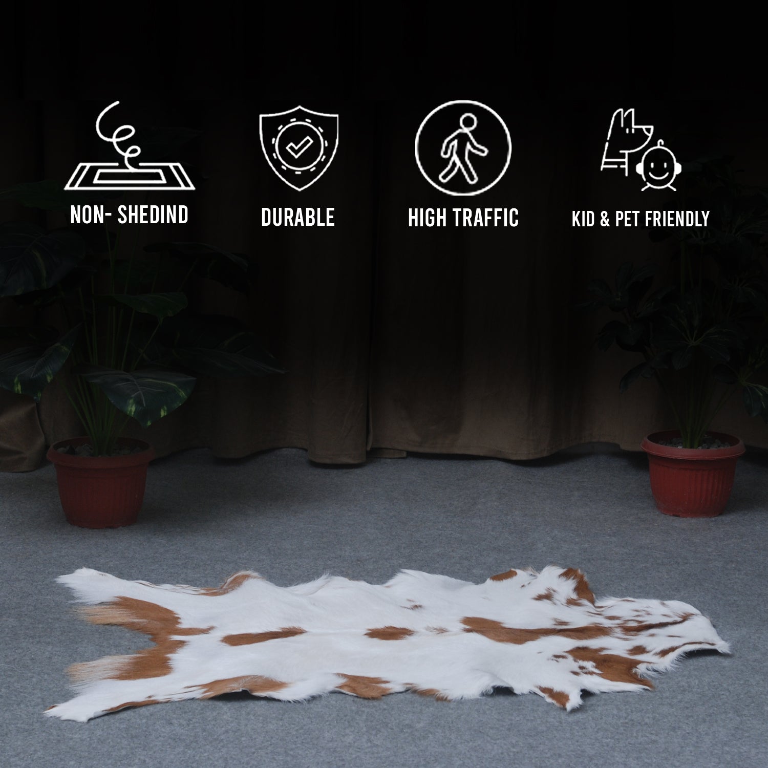 Decorative Brown and White Goat Hide Rug - Perfect for Floor or Wall Accents