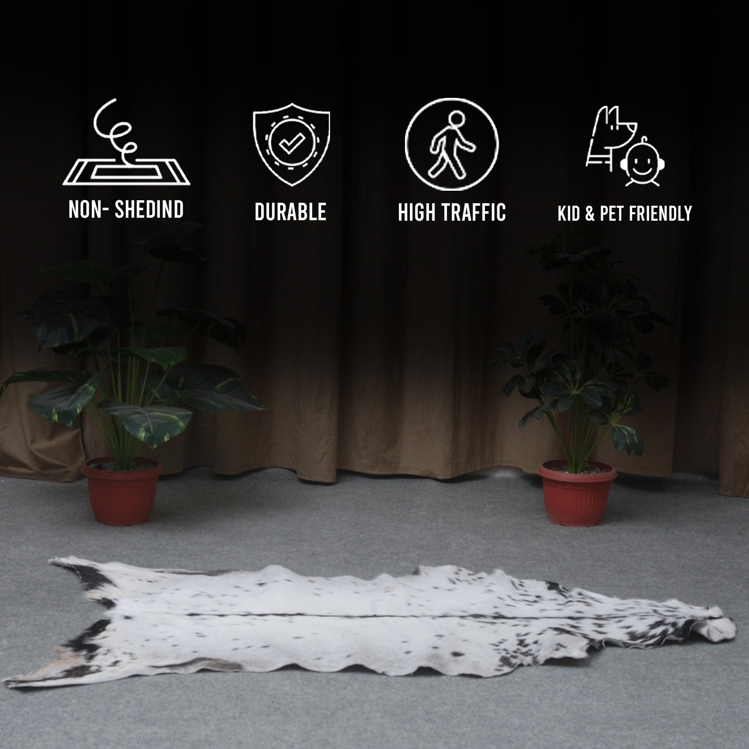 Black and White Handmade Goat Skin Rug – Rustic Charm for Your Home