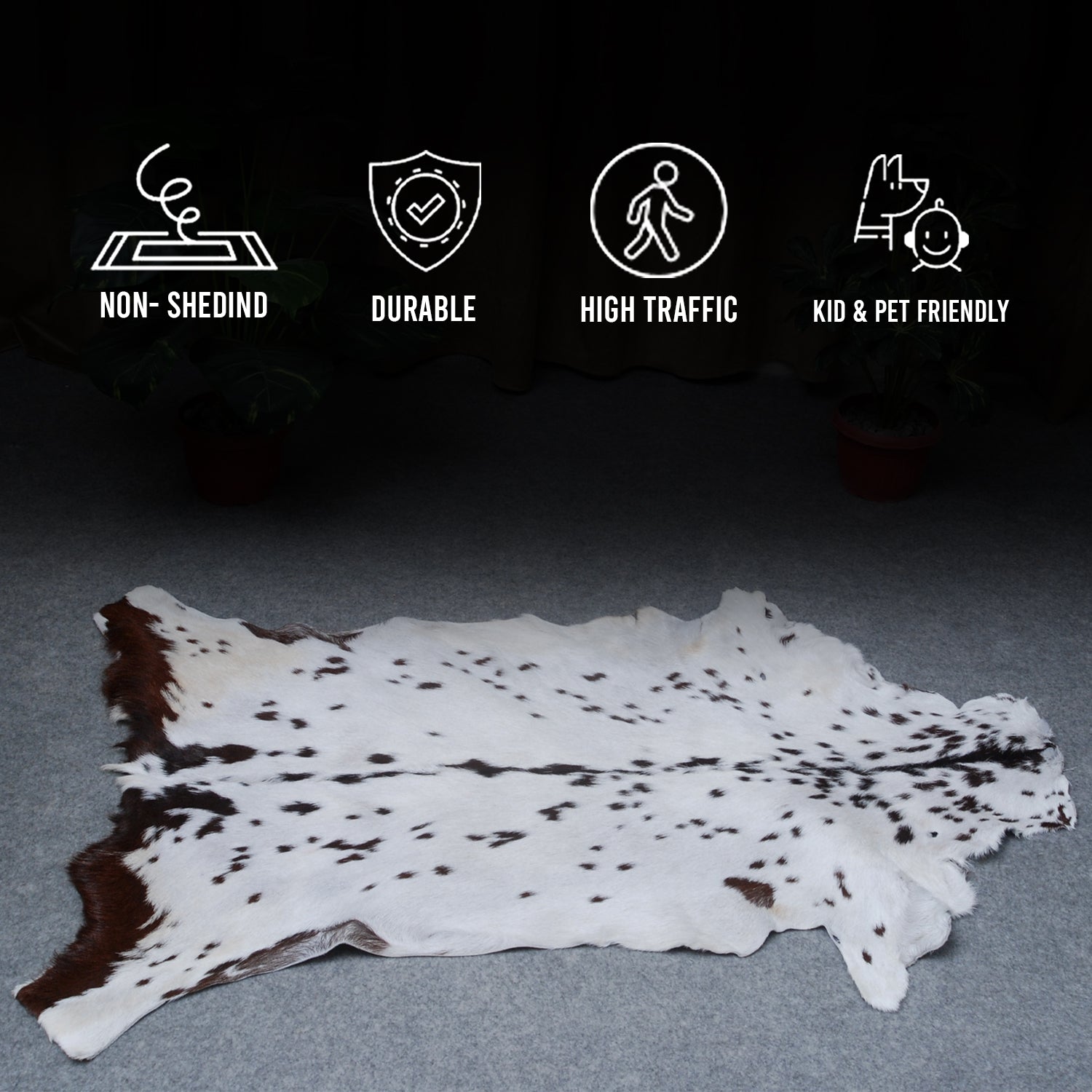 Rustic Black and White Goat Hide Rug - Perfect for Floor or Wall Décor