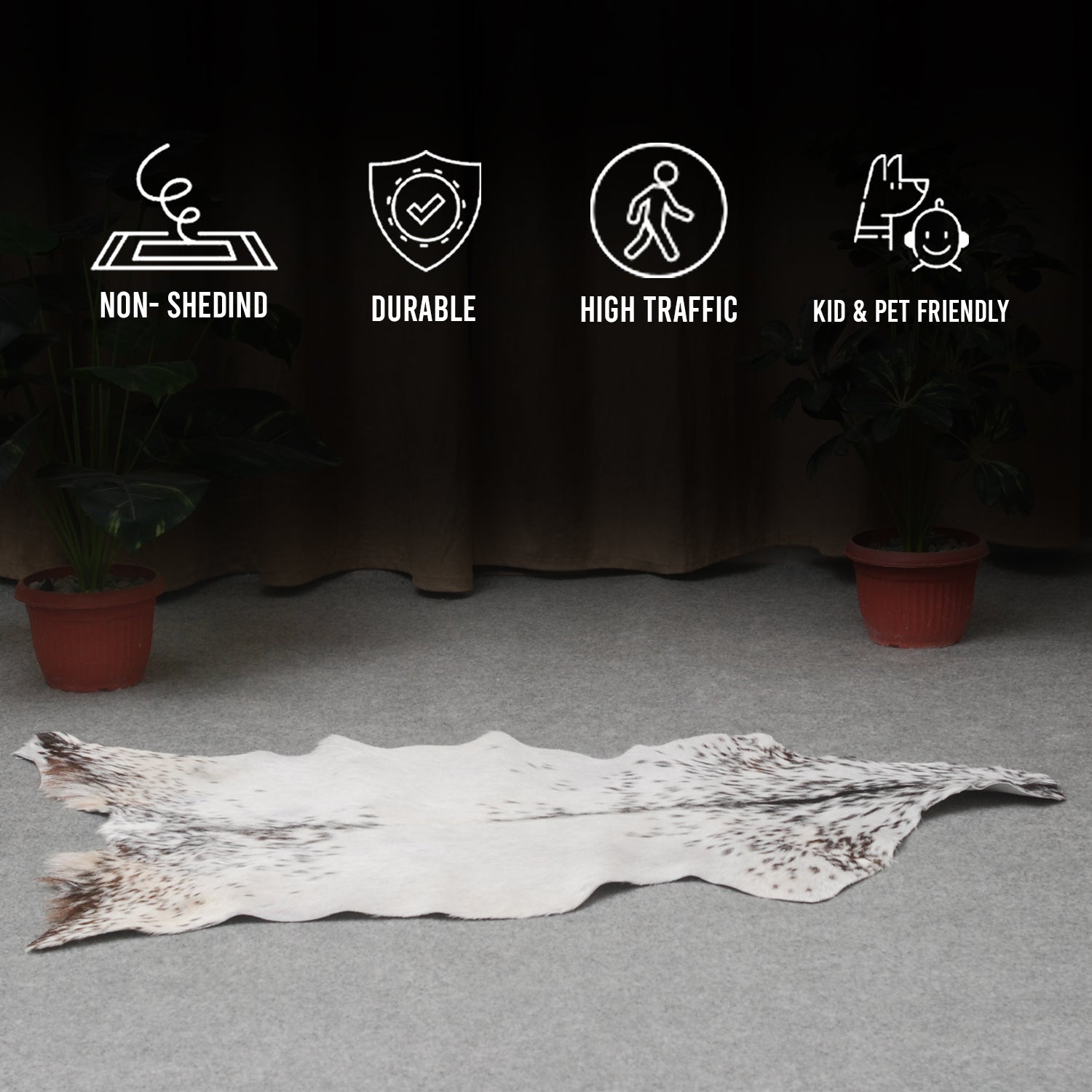 Stylish Black and White Goat Hide Rug - Unique Natural Pattern for Modern Homes