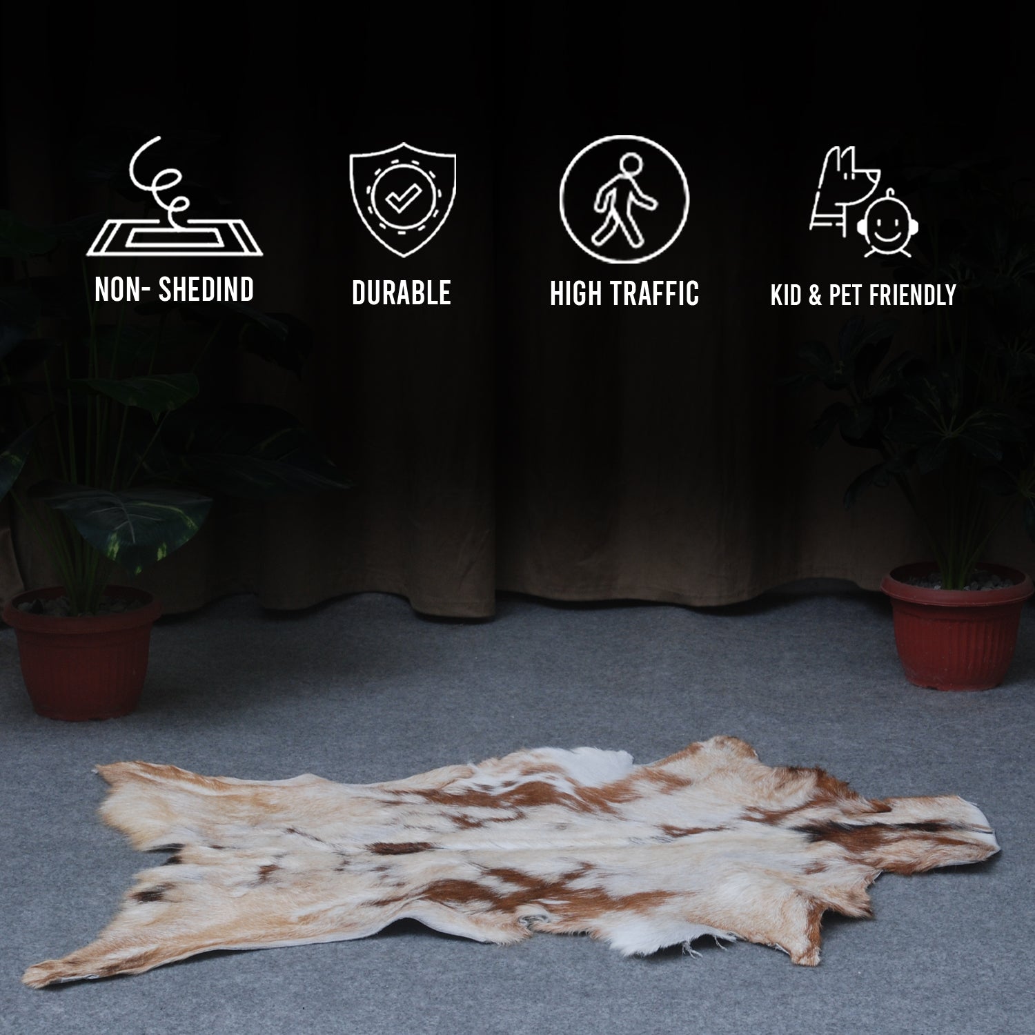 Natural Tri-Color Goat Hide Rug - Luxurious Accent for Rustic and Modern Spaces