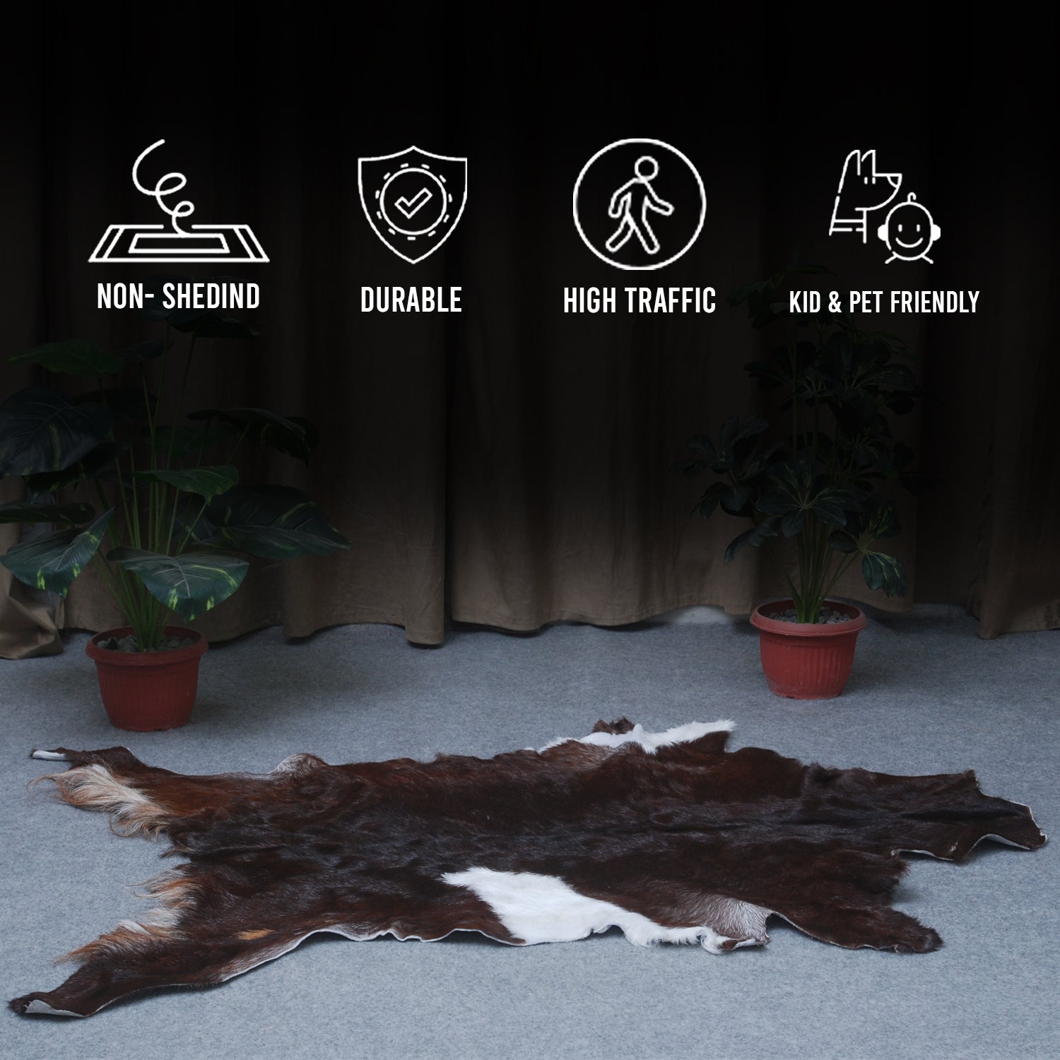 Stylish Black and White Goat Hide Rug - Unique Natural Pattern for Modern Homes