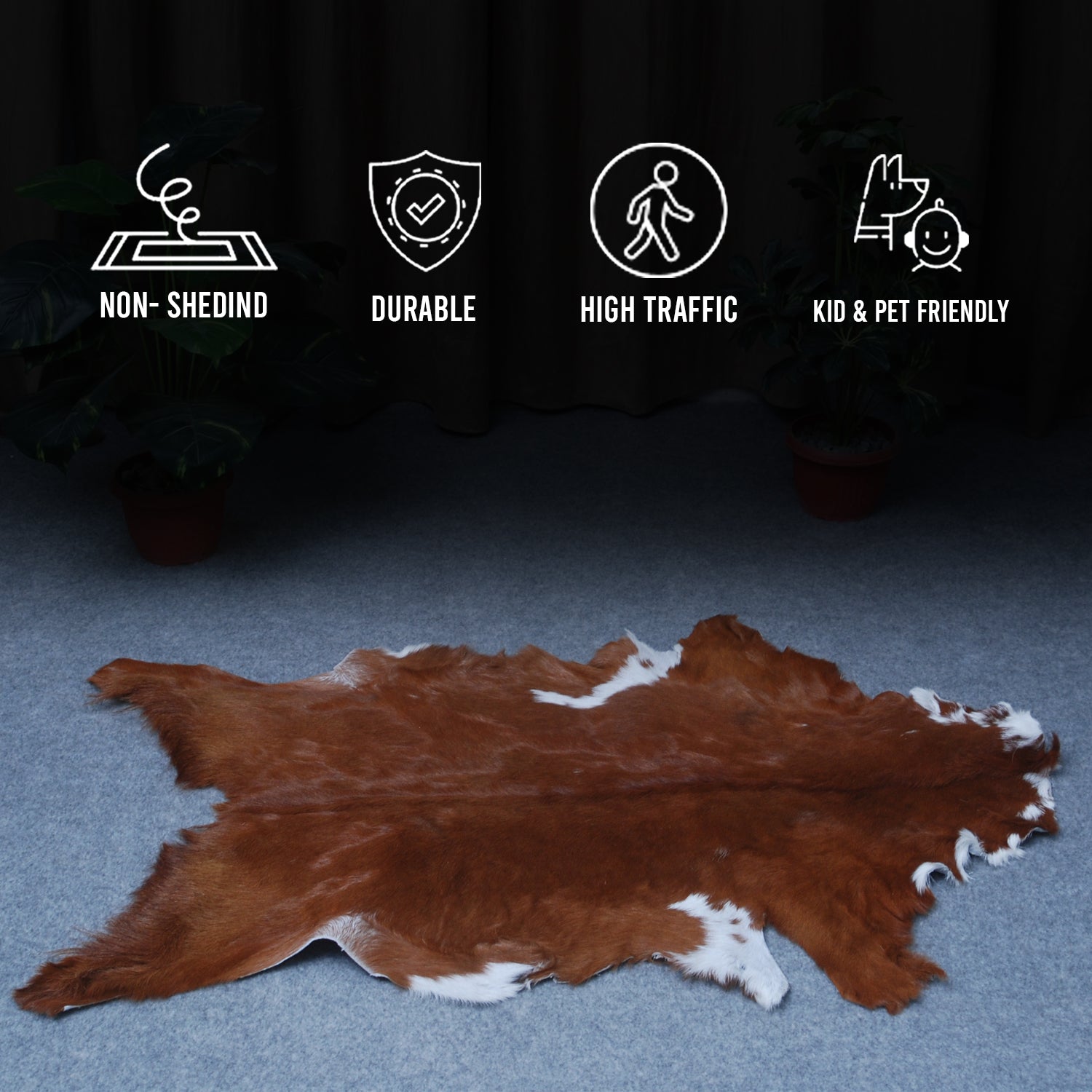 Handcrafted Dark Brown Goat Skin Rug - Genuine Leather for Luxurious Décor