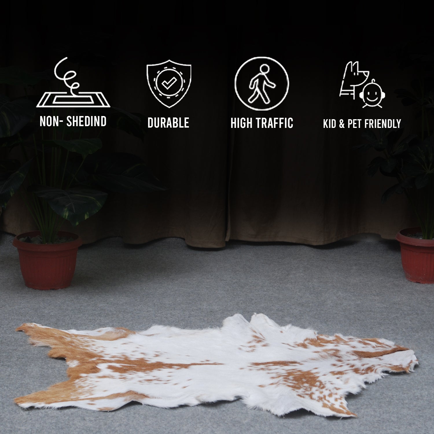 Luxurious Brown & White Genuine Goat Skin Rug for Home Décor