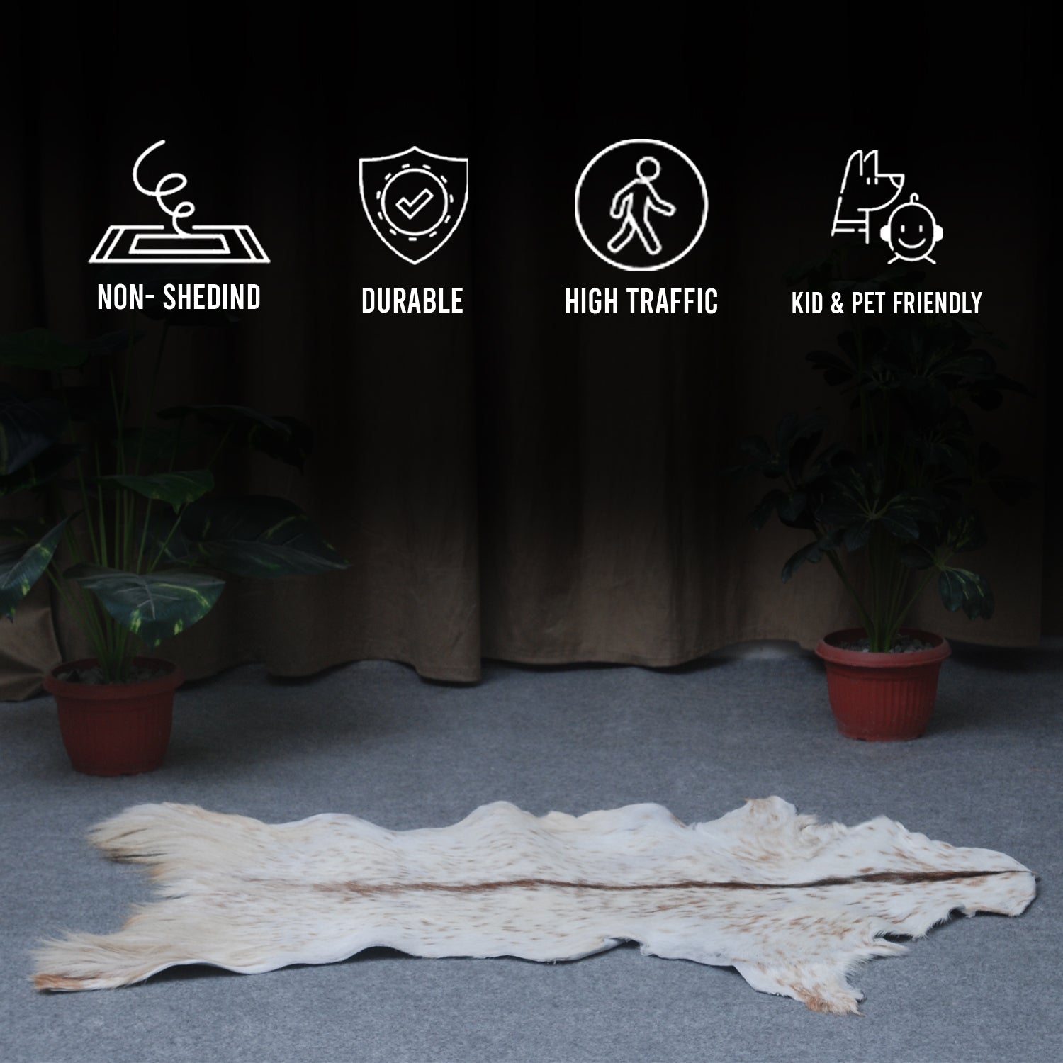 Handcrafted Brown and White Goat Skin Rug - Soft, Durable, and Elegant Décor