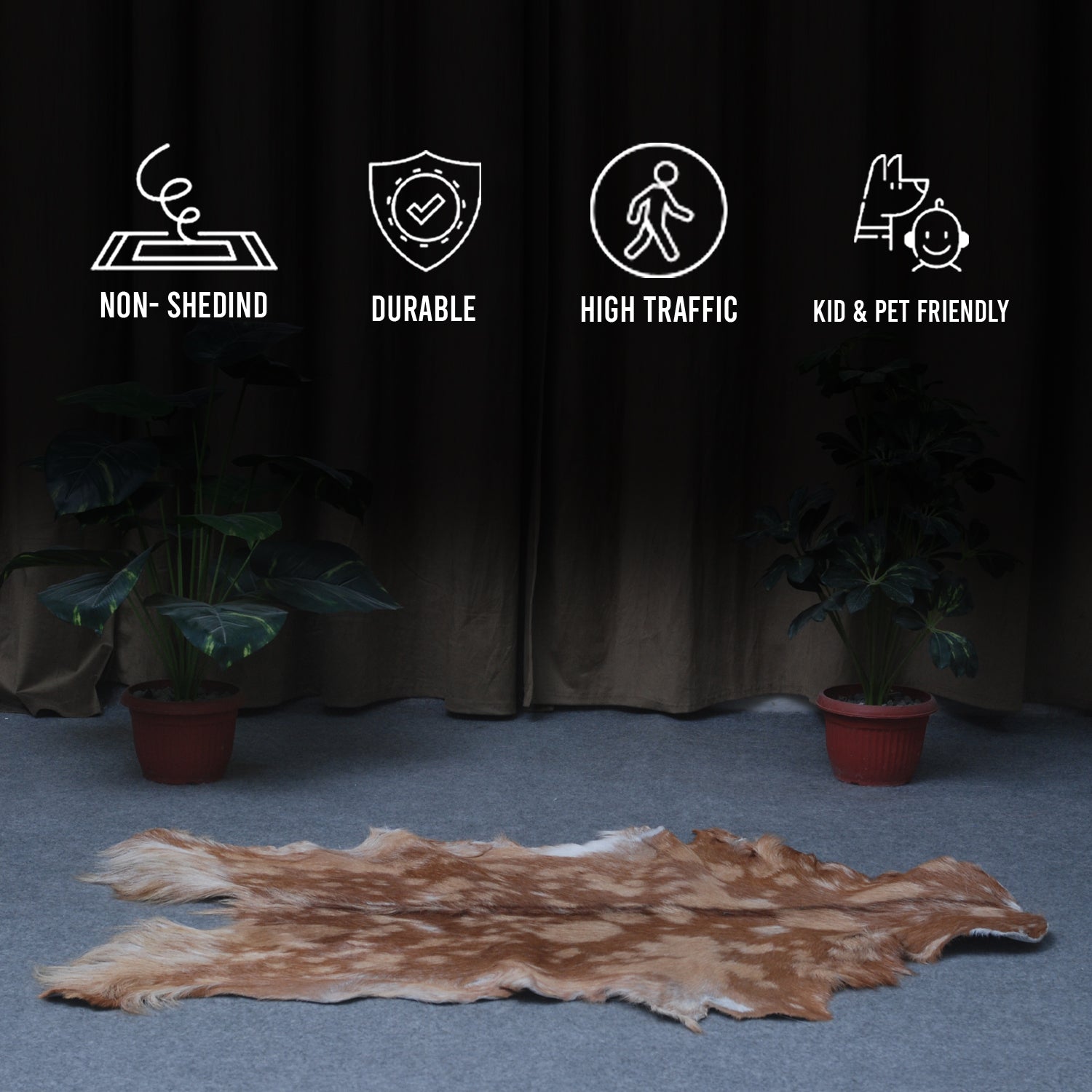 Premium Brown and White Goat Skin Rug - Genuine Hair-On Leather for Rustic Décor