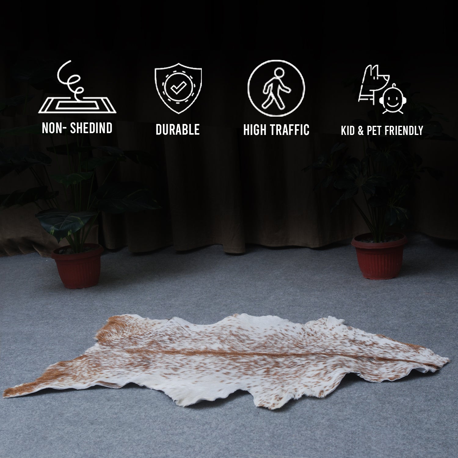 Authentic Hair-On Goat Skin Rug - Brown and White Pattern for Stylish Interiors