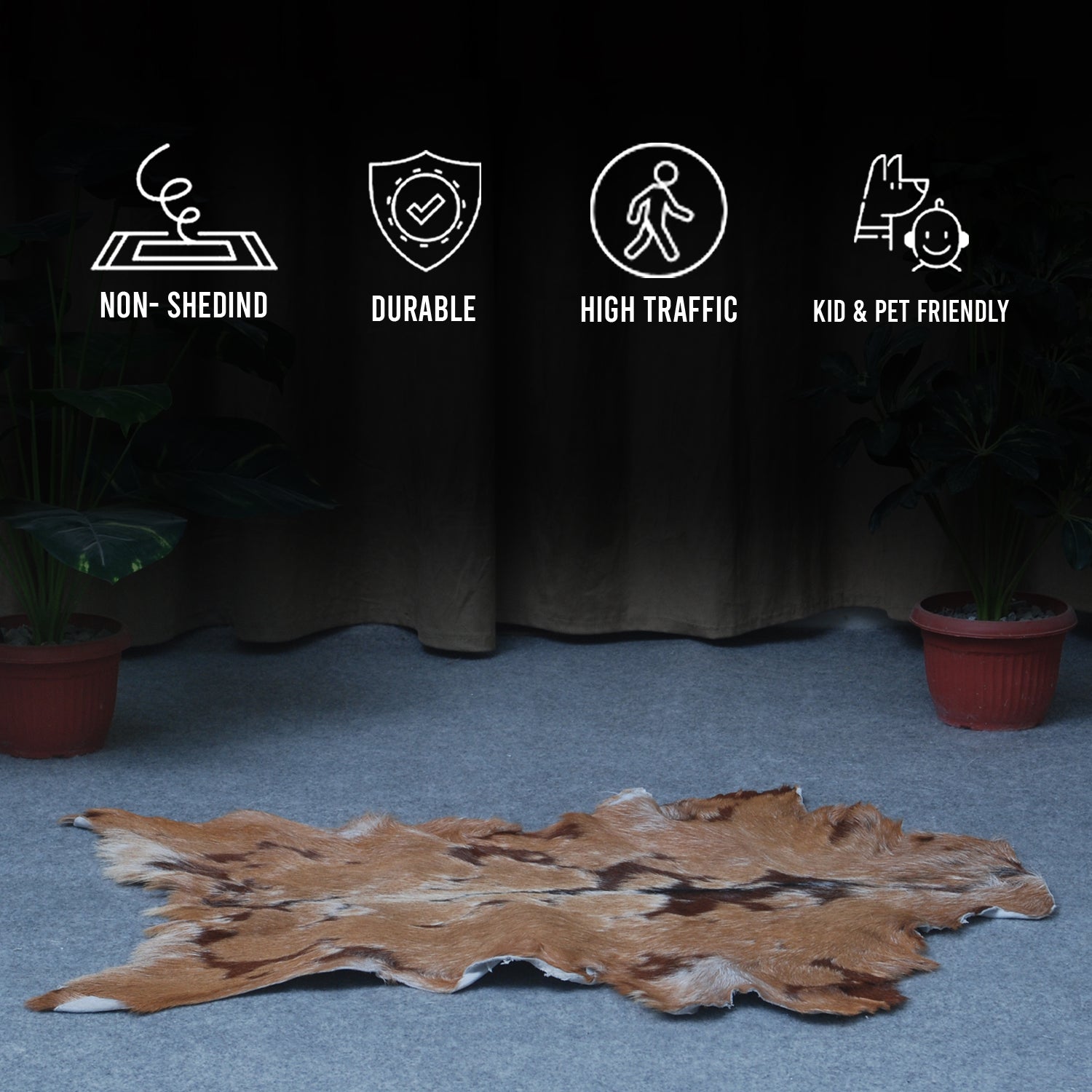 Goat Skin Rug: Tri-Color genuine Goat hide rug