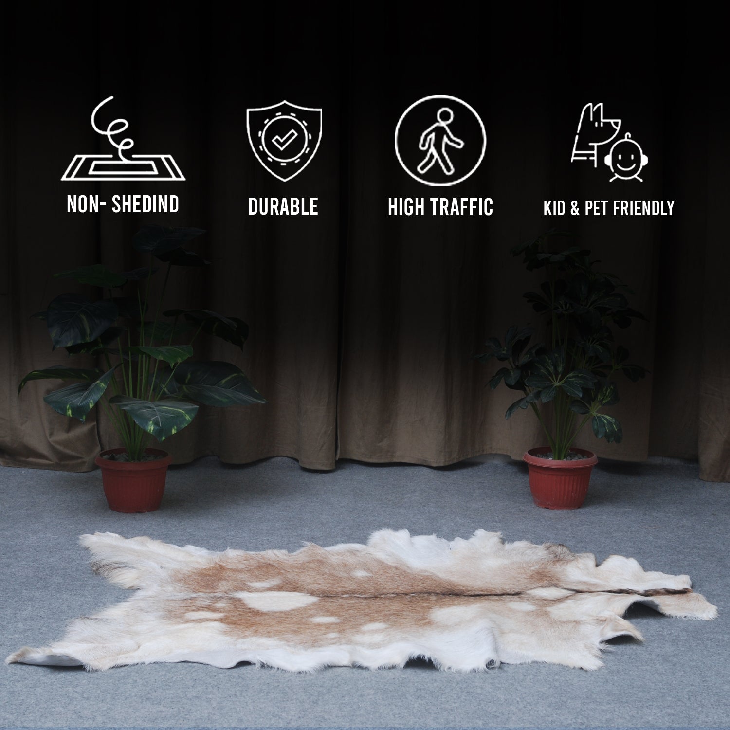 Brown and White Handmade Goat Skin Rug – Classic Elegance for Your Home