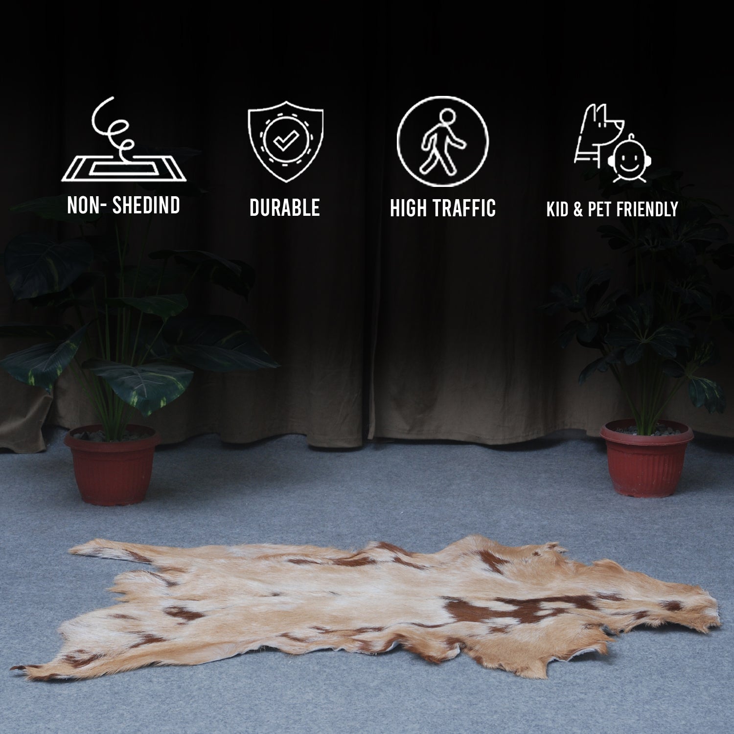 Goat Skin Rug: Tri-Color genuine Goat hide rug