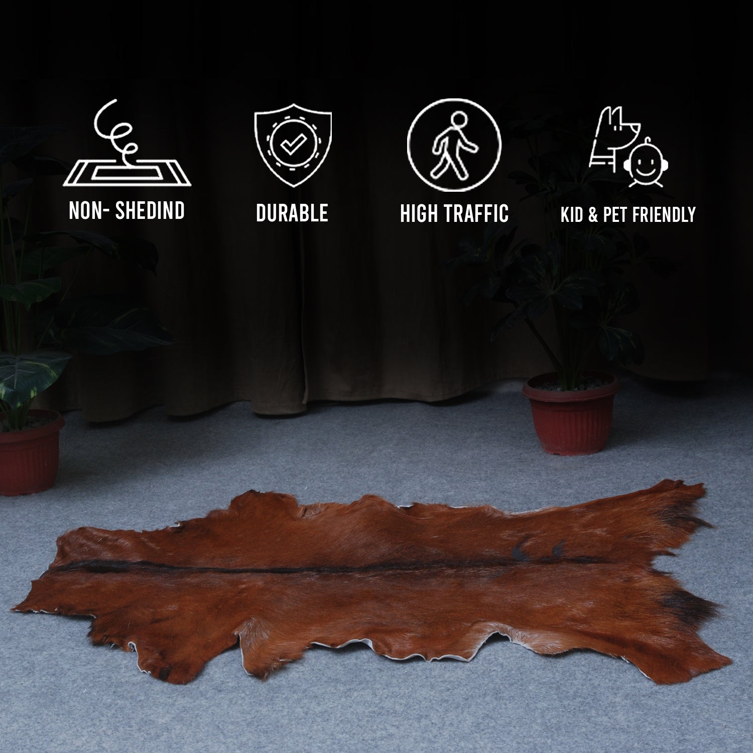 Luxurious Brown & White Goat Skin Rug - Soft, Durable, and Eco-Friendly - Handmade Pure Goat Skin Floor Rug - Non-Slip Suede Back