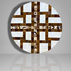 Luxurious Handmade Round Cowhide Patchwork Rug – Genuine Hair-On Hide Cross-Mosaic Leather Floor Rug (9 sq ft)
