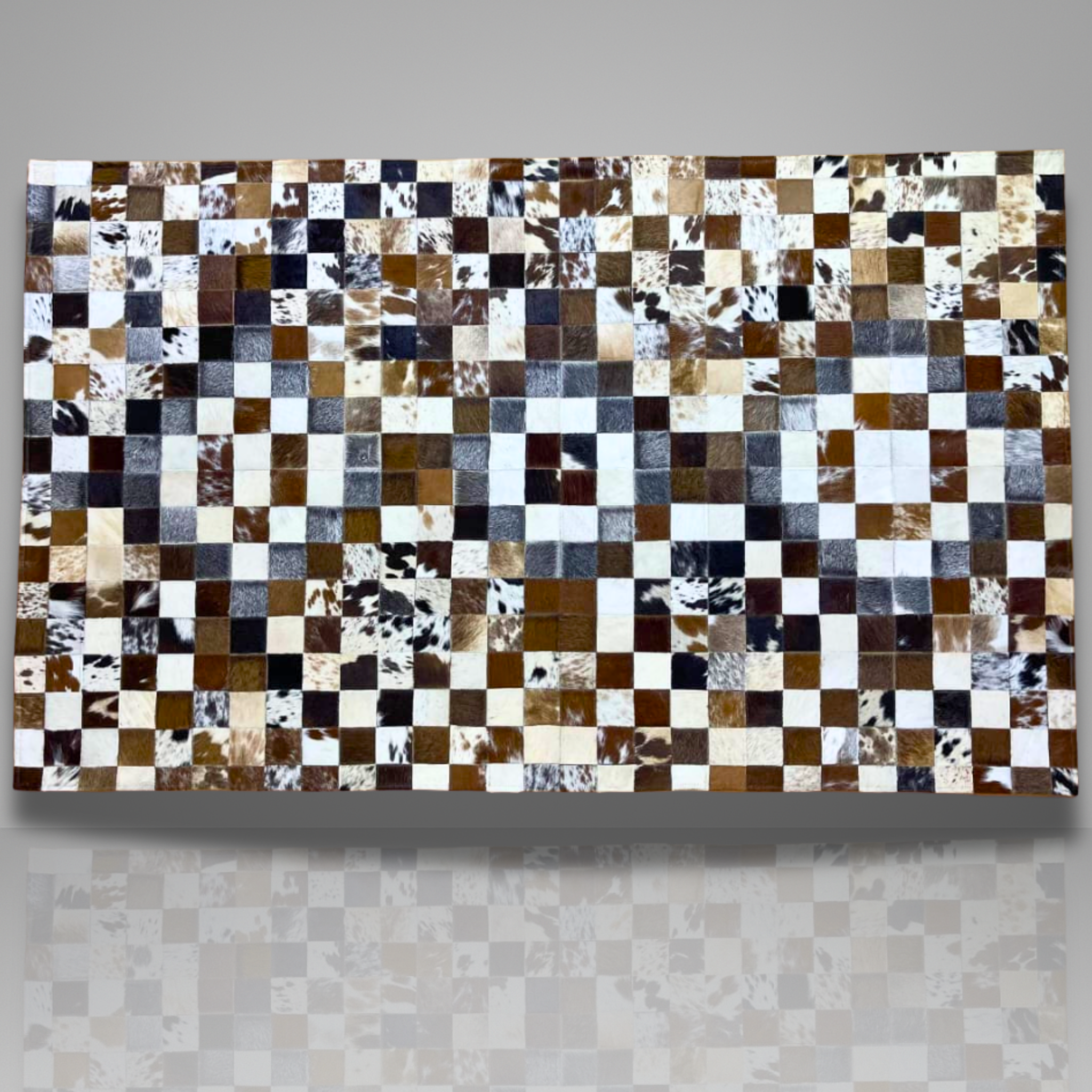 Luxurious Handmade Cowhide Patchwork Rug – Genuine Hair-On Hide Micro-Square Mosaic Leather Floor Rug