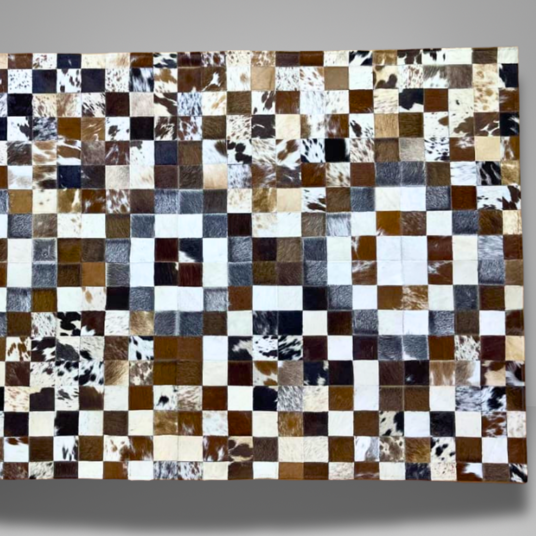 Luxurious Handmade Cowhide Patchwork Rug – Genuine Hair-On Hide Micro-Square Mosaic Leather Floor Rug