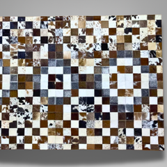 Luxurious Handmade Cowhide Patchwork Rug – Genuine Hair-On Hide Micro-Square Mosaic Leather Floor Rug